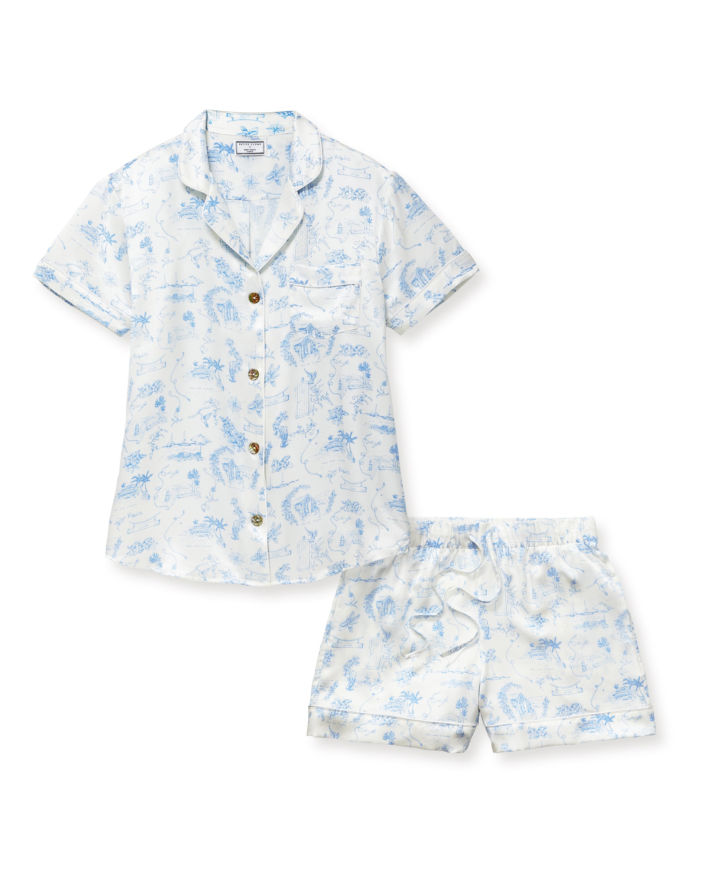 Petite Plume x Eden Rock Women's Silk Short Set in Blue Reverie