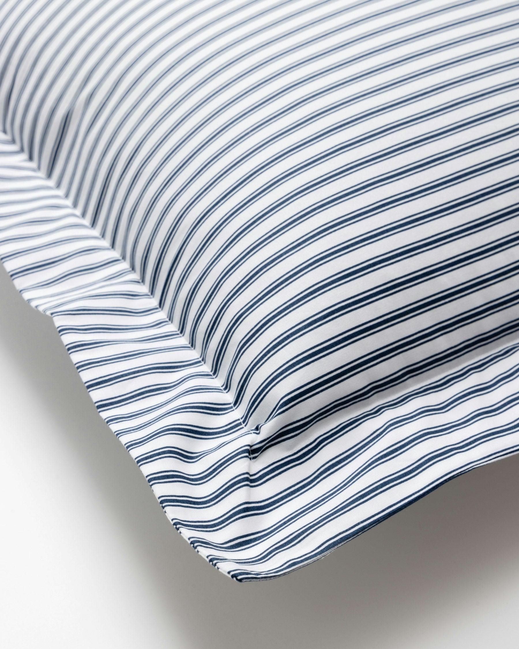 Luxe Premium Cotton Euro Sham in White with Navy Pipin in Navy French Ticking#Color_Navy French Ticking