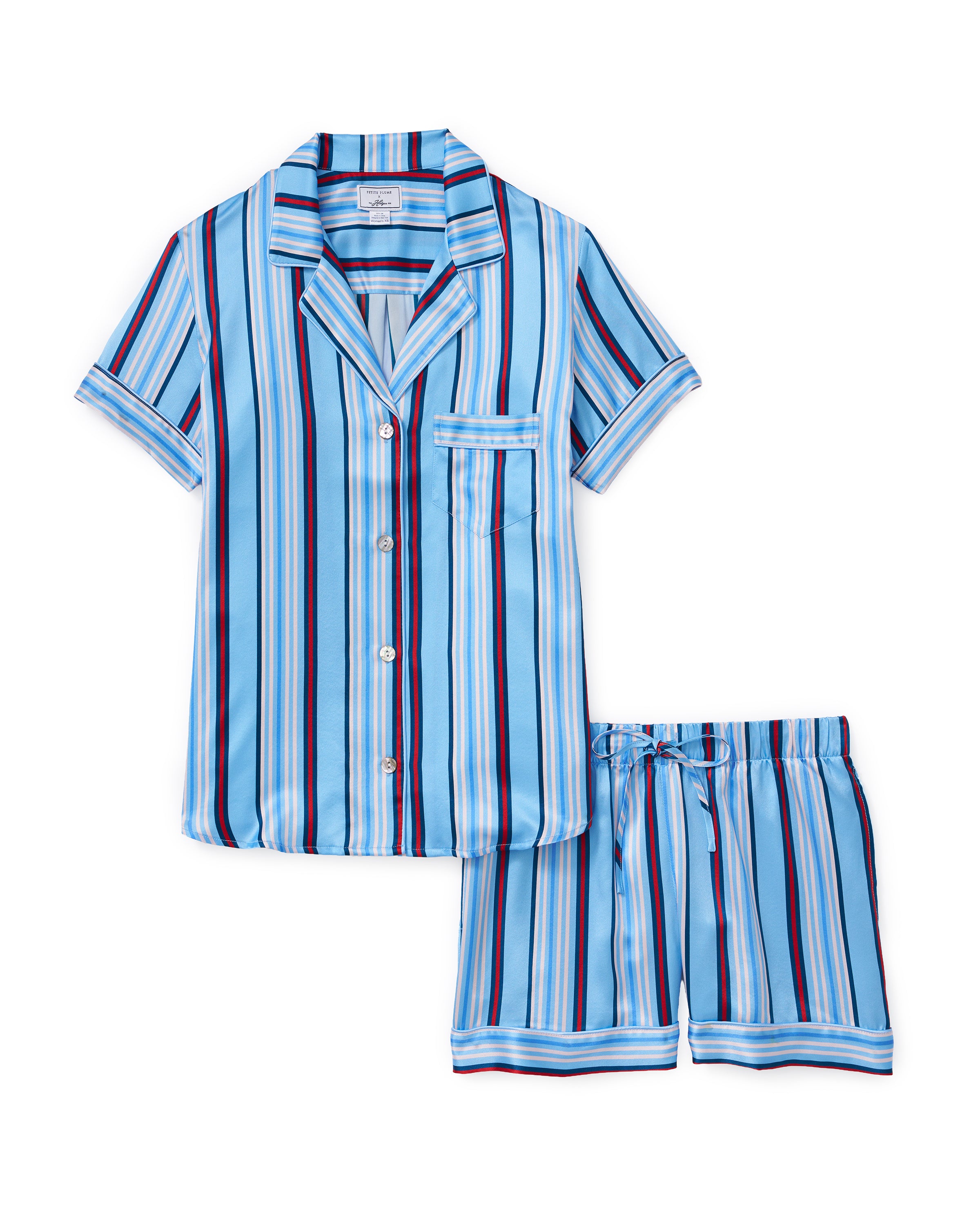 Petite Plume x Hedges Women's Silk Short Set in Blue Stripe