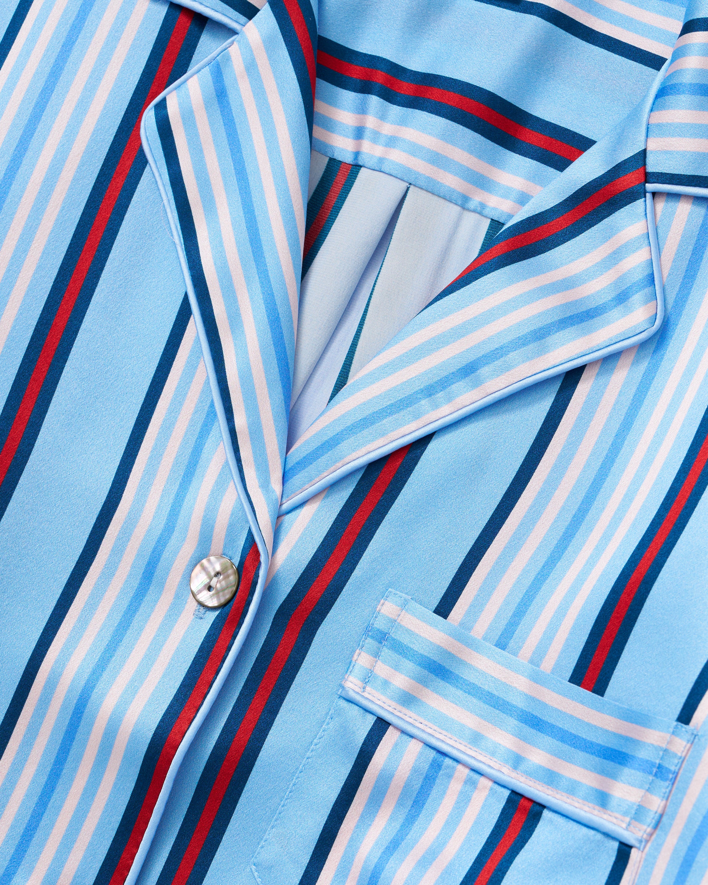 Petite Plume x Hedges Women's Silk Short Set in Blue Stripe