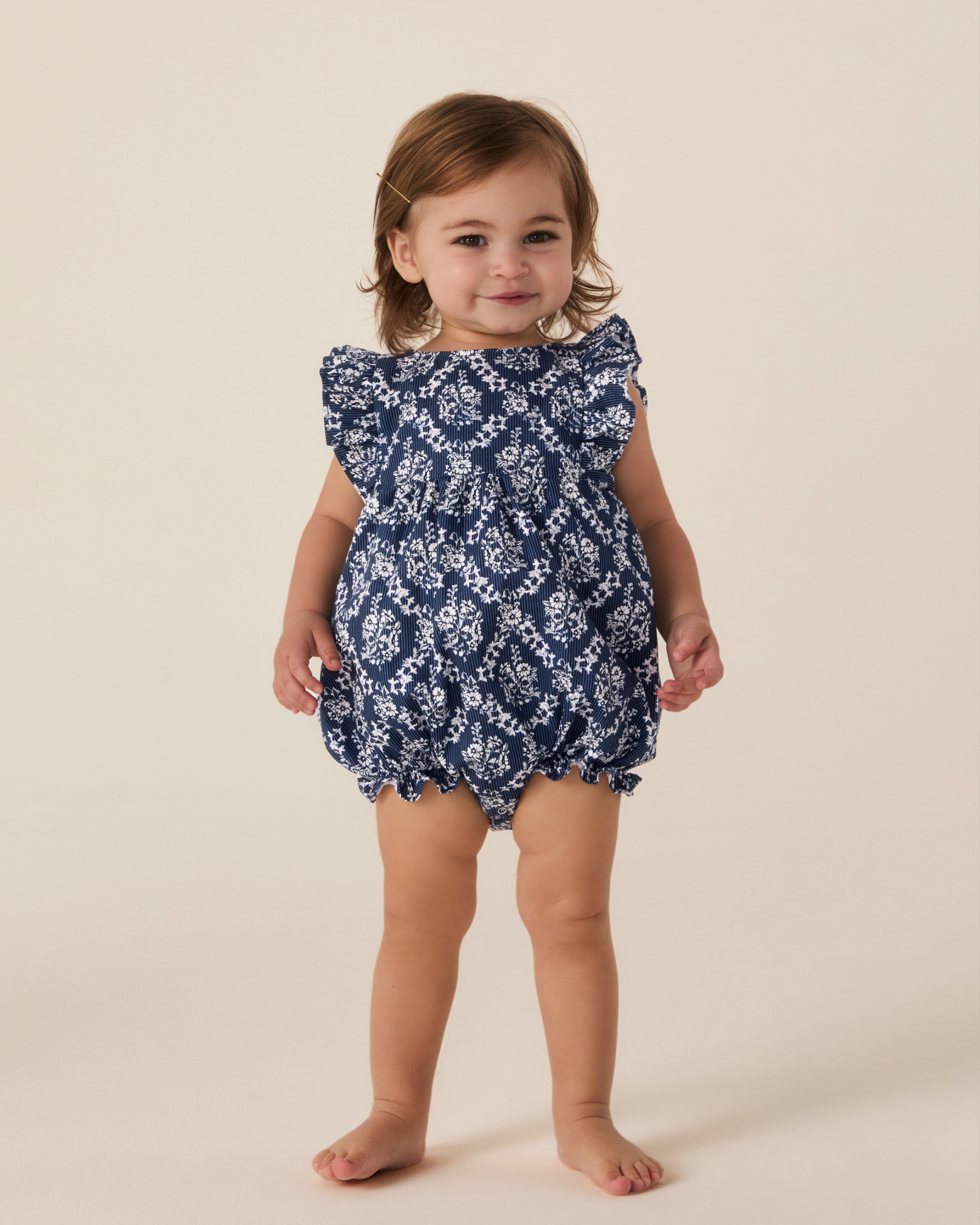 Baby's Twill Ruffled Romper in Innkeeper Trellis