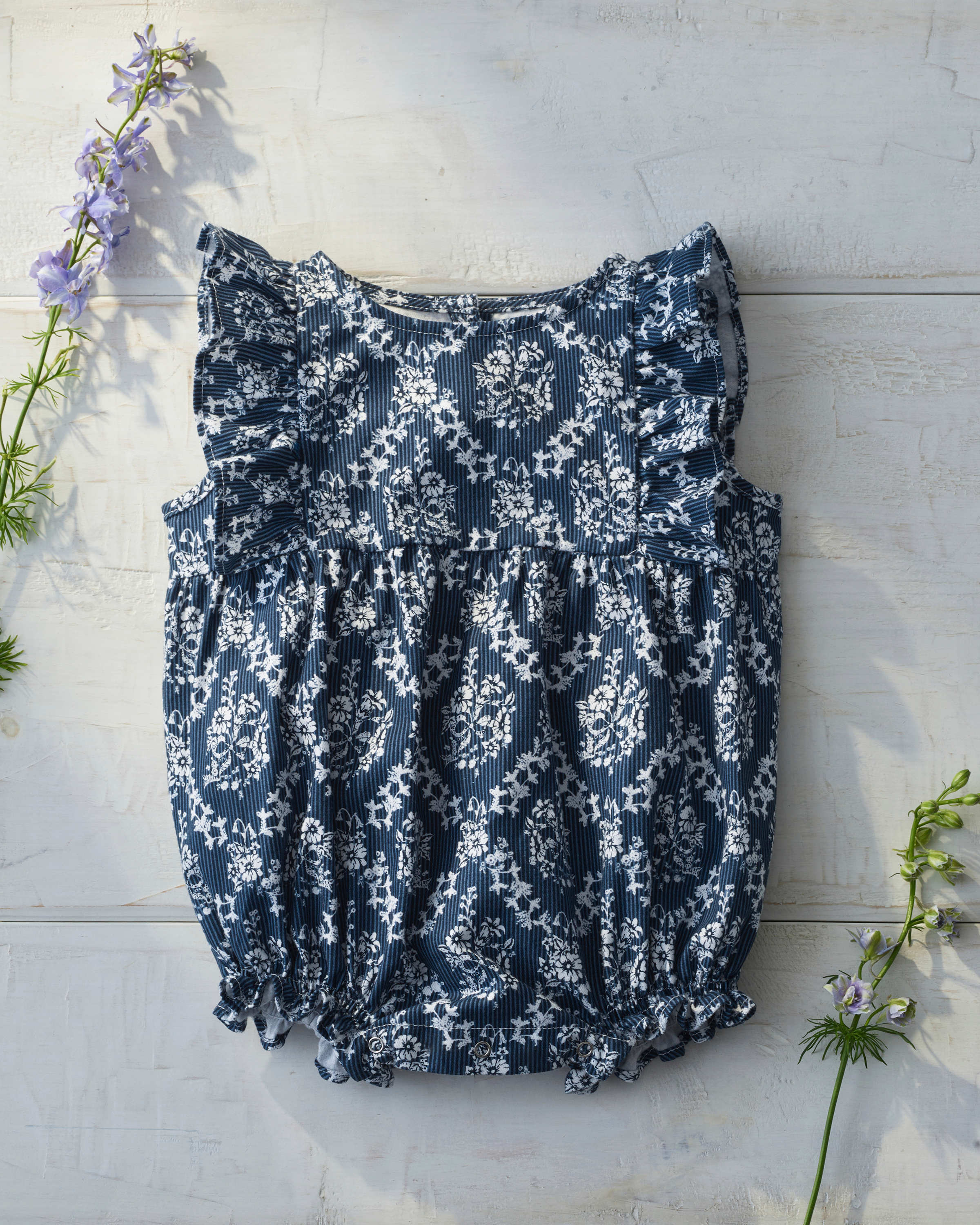 Baby's Twill Ruffled Romper in Innkeeper Trellis