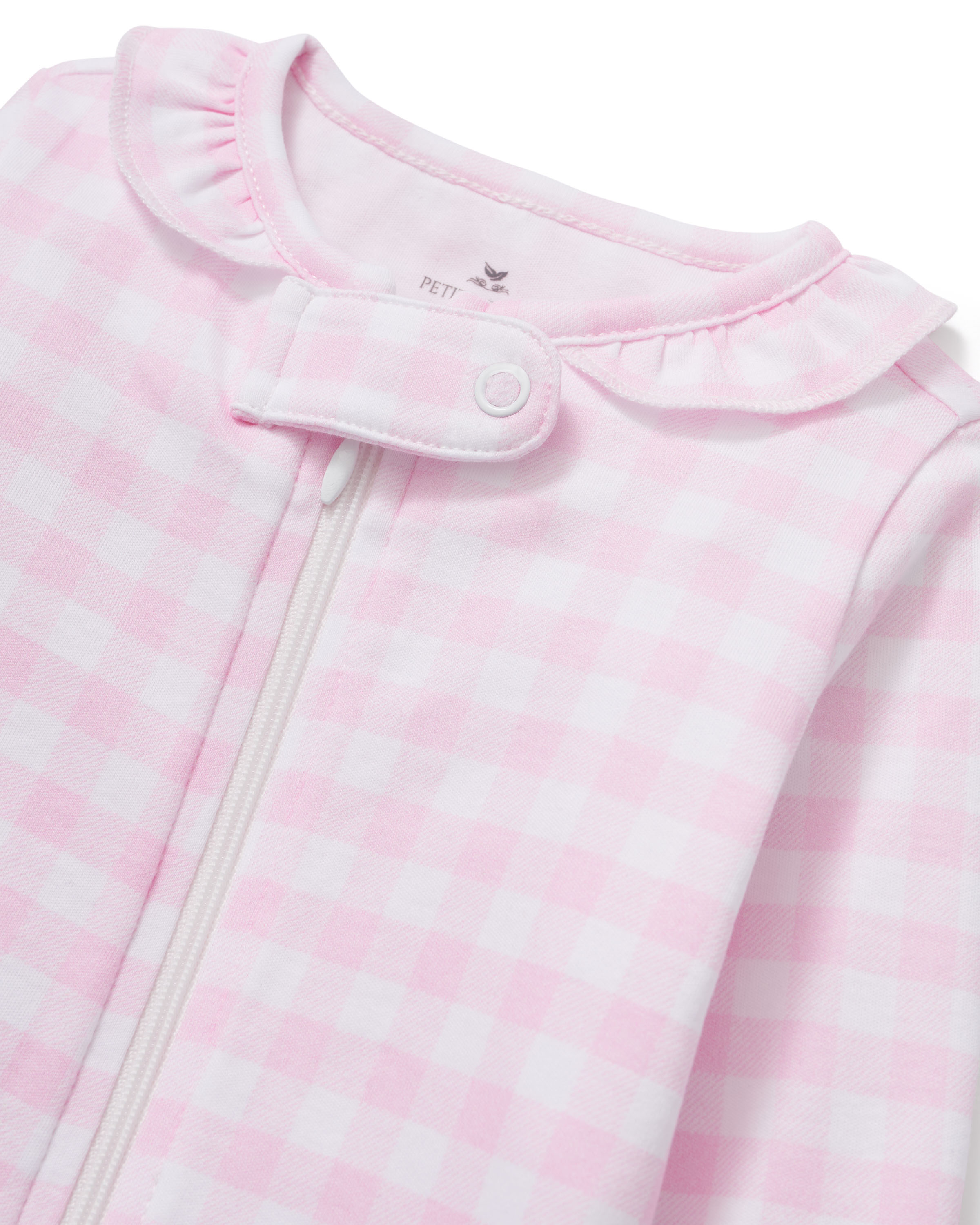 Baby's Pima Ruffle Collar Romper in Pink Gingham