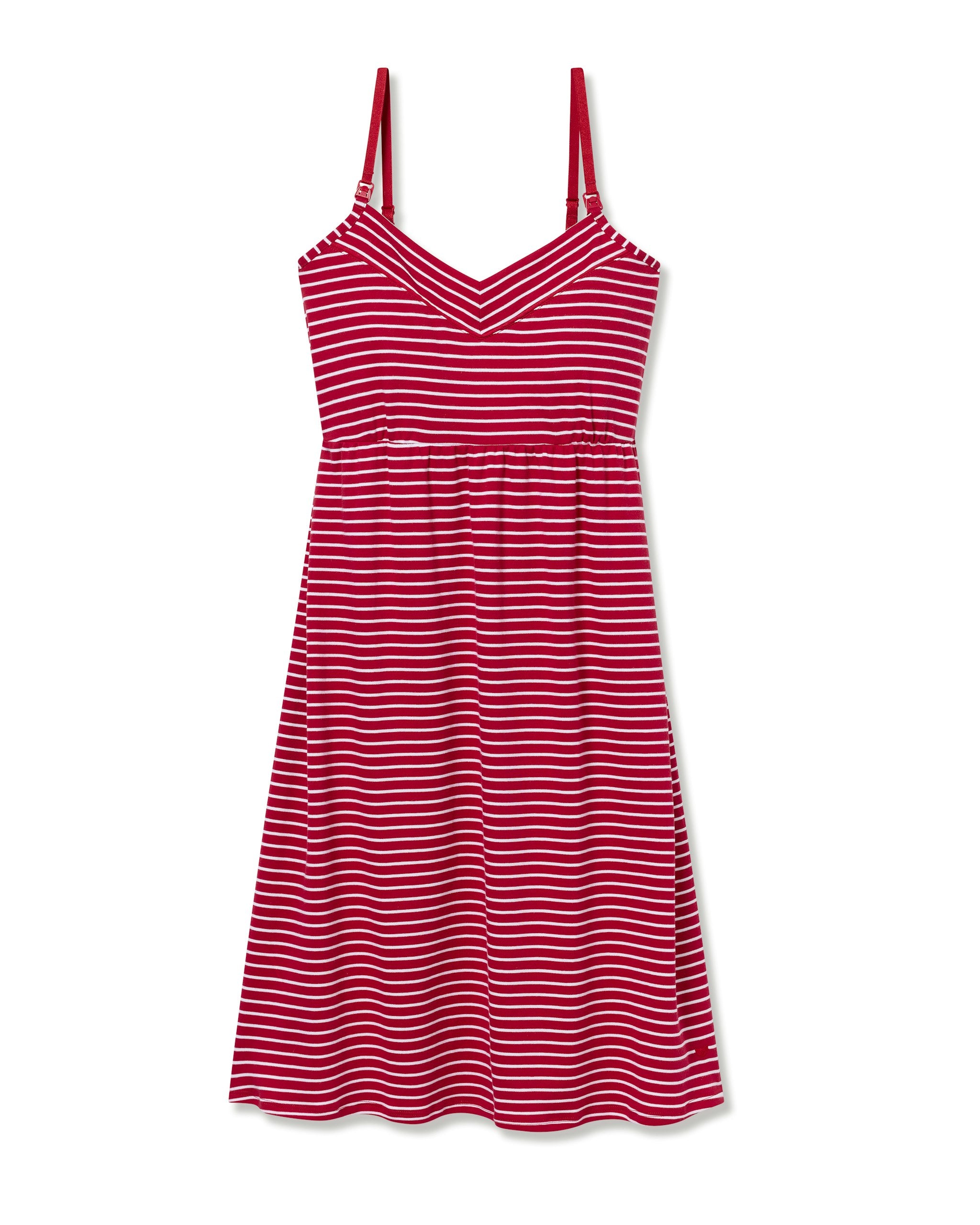 Women's Pima Maternity Nightgown in Red Stripes in Red Stripe#Color_Red Stripe