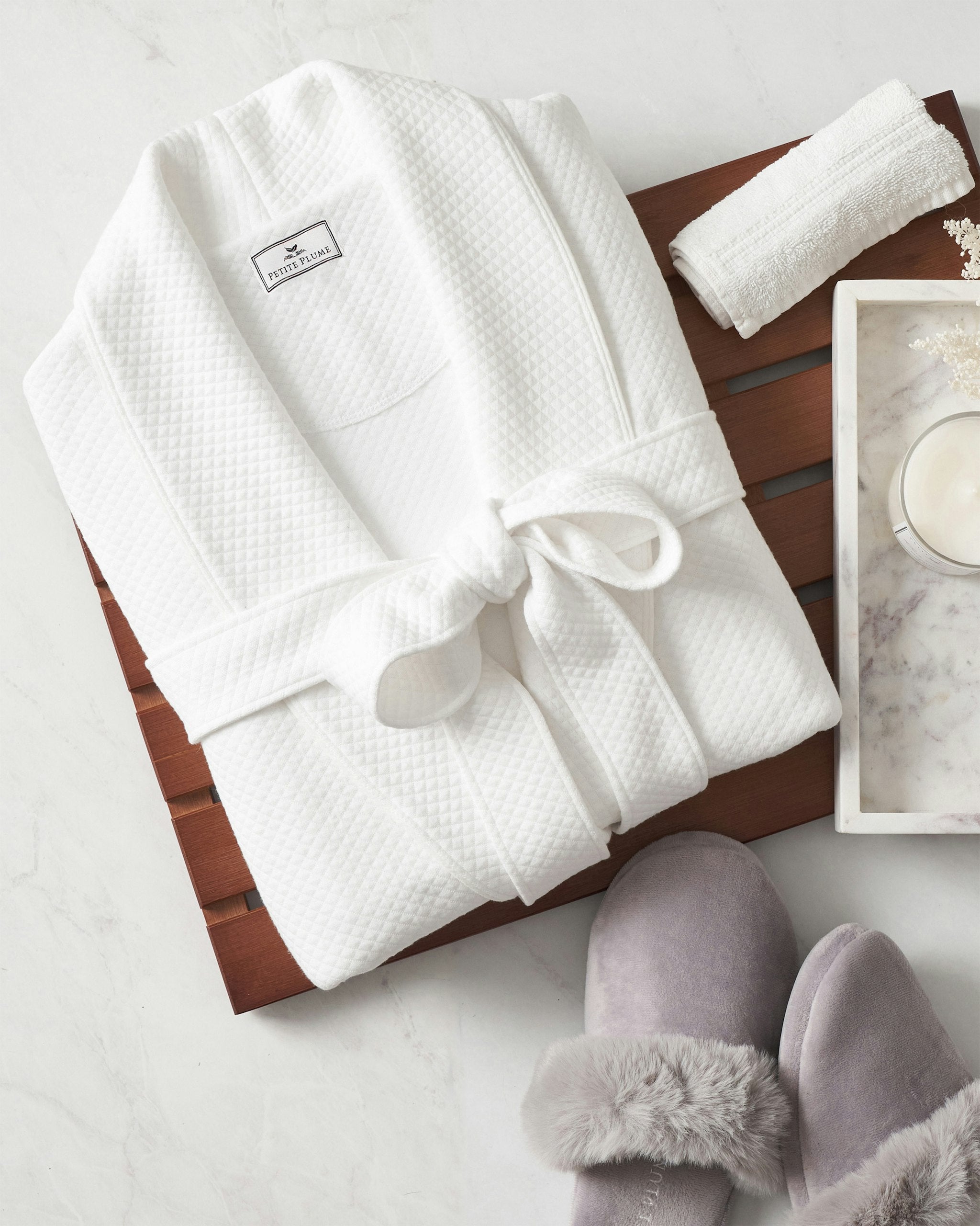 Women's Pima Jacquard Ophelia Robe in White in White#Color_White