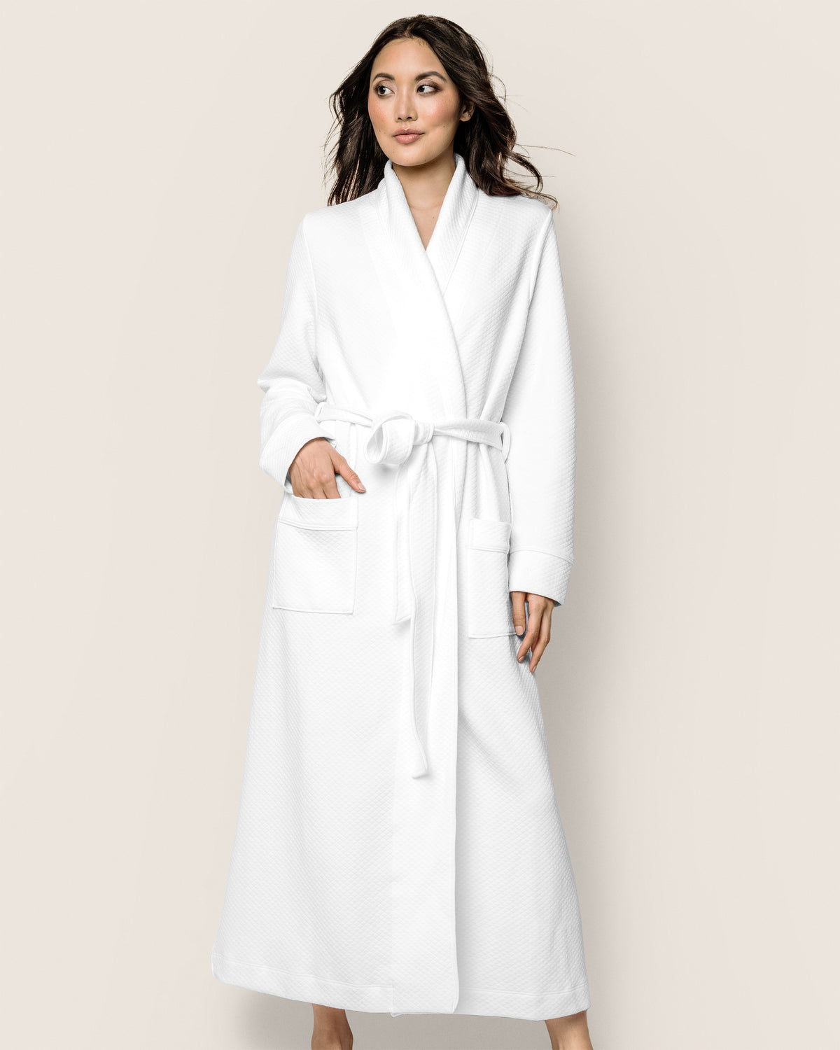 Women's Pima Jacquard Ophelia Robe in White | Petite Plume