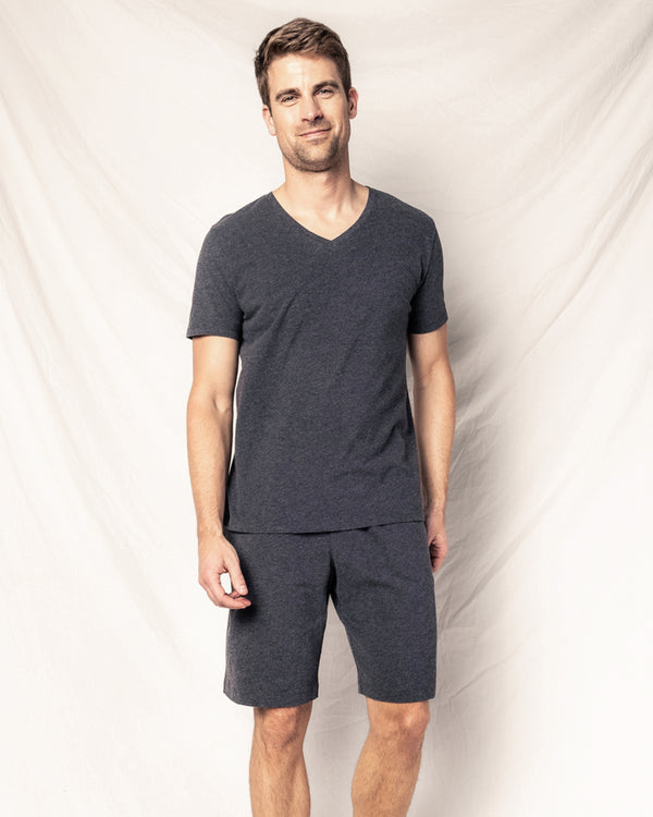 Men's Pima V-Neck Top in Dark Heather Grey