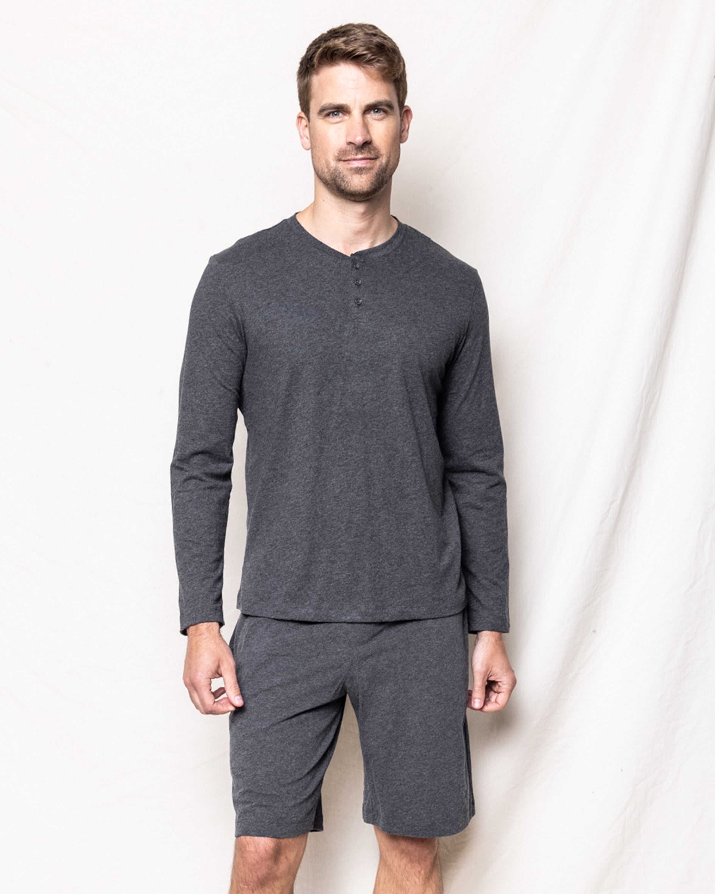 Men's Pima Henley in Dark Heather Grey in Dark Heather Grey#Color_Dark Heather Grey