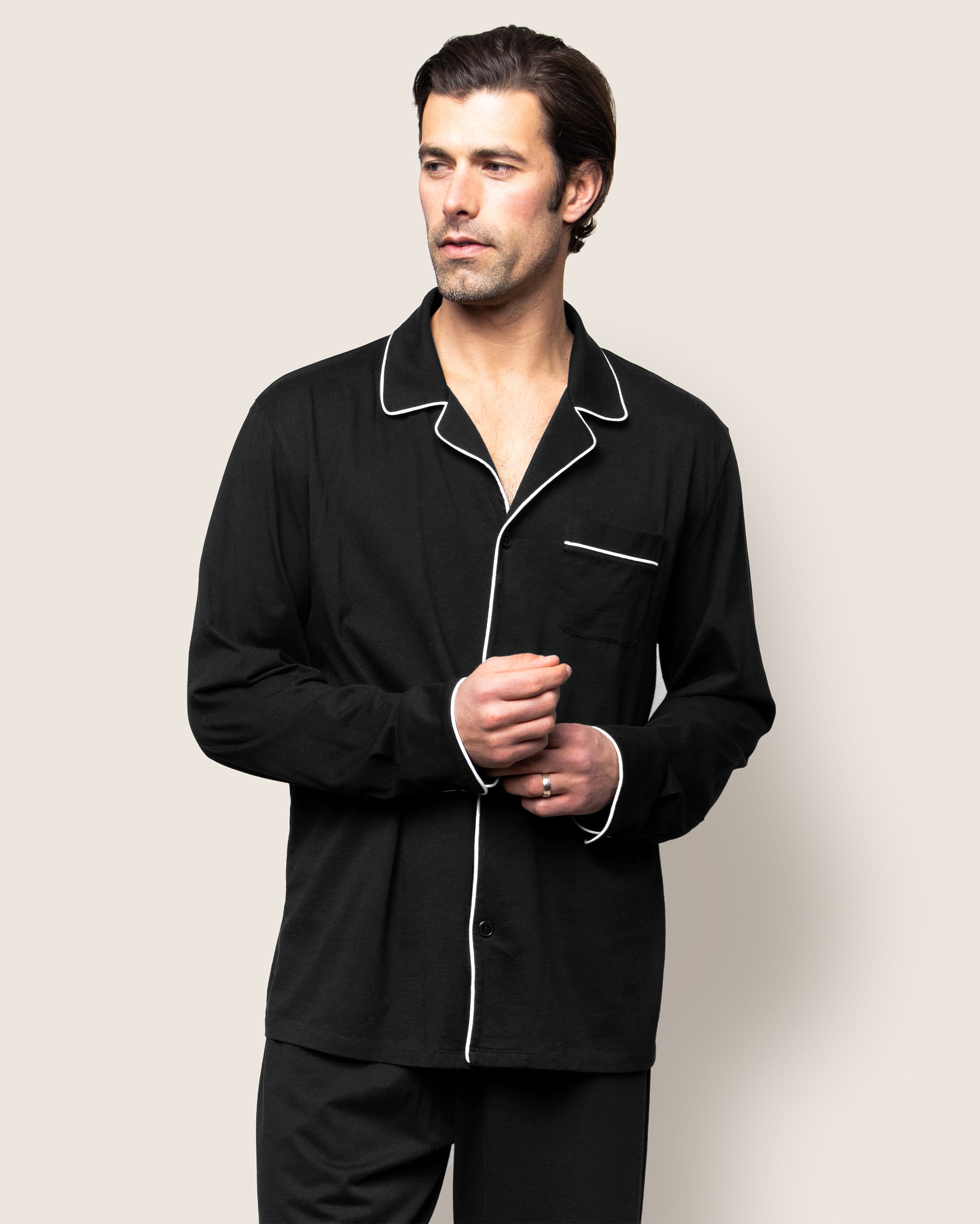 Men's Pima Pajama Set in Navy in Black#Color_Black