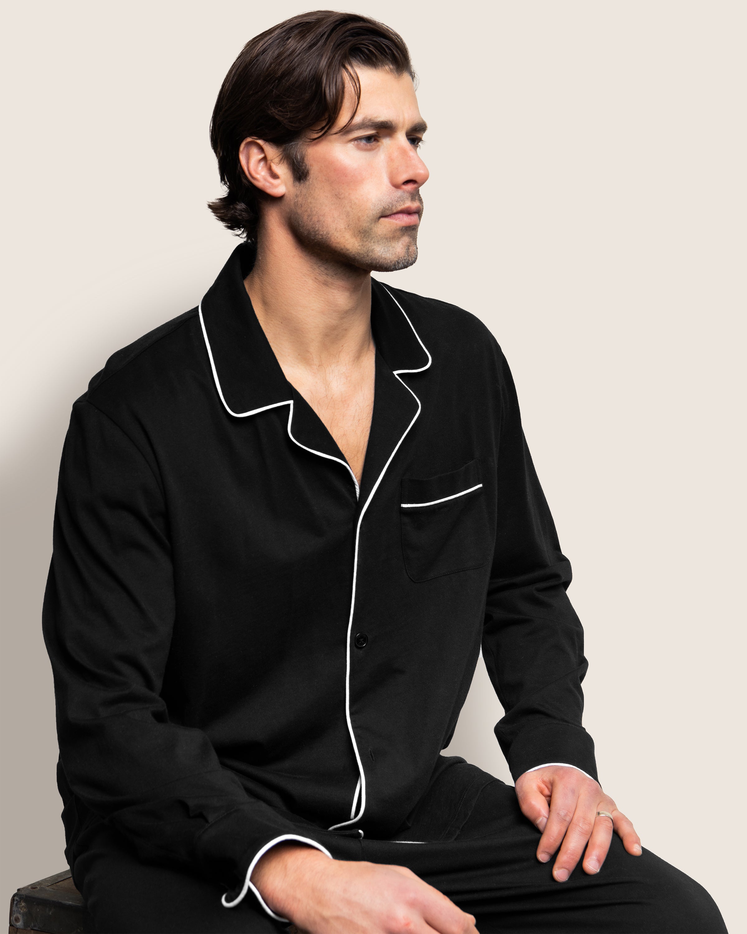 Men's Pima Pajama Set in Navy in Black#Color_Black