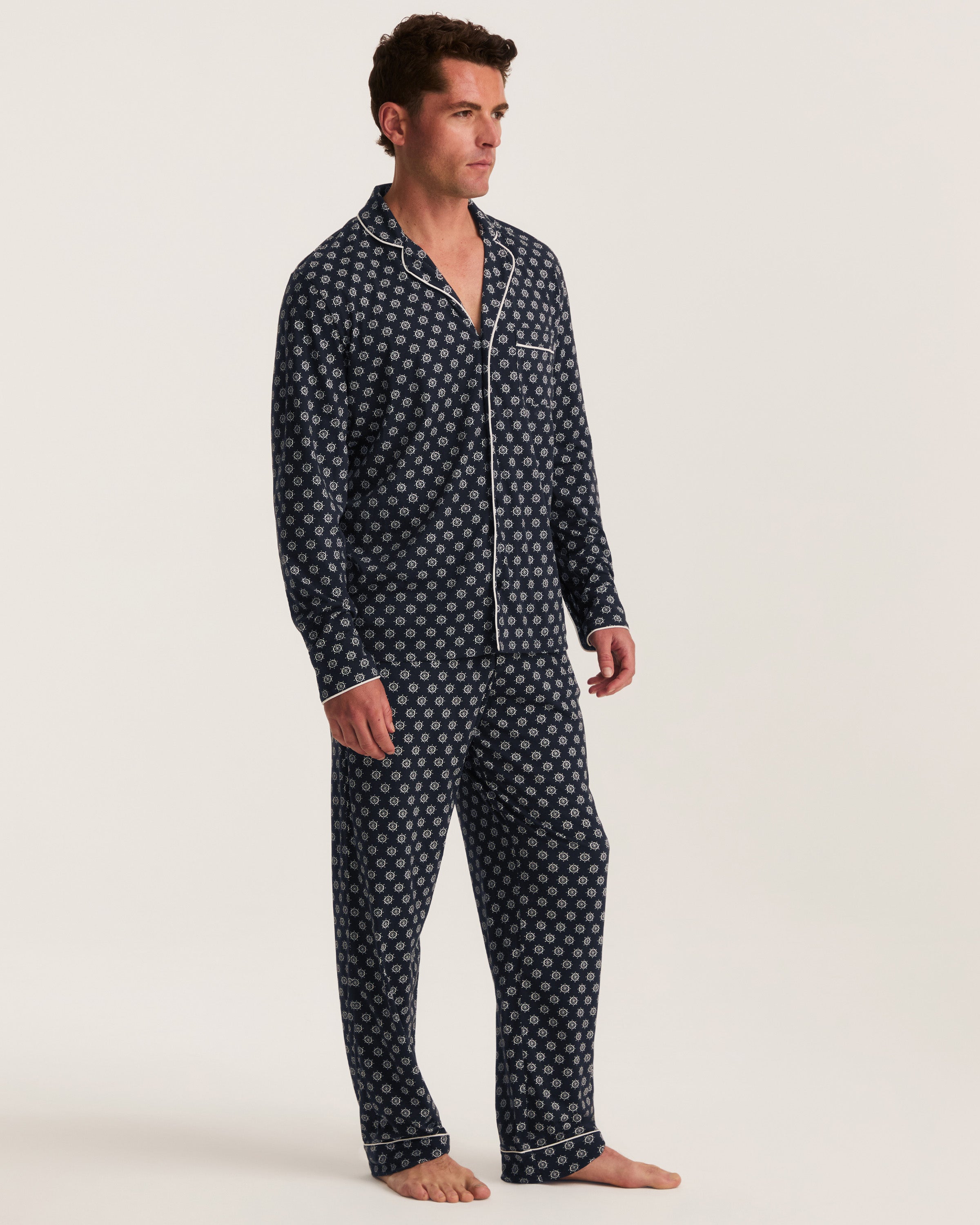 Men's Lightweight Pima Pajama Set in Captain's Compass