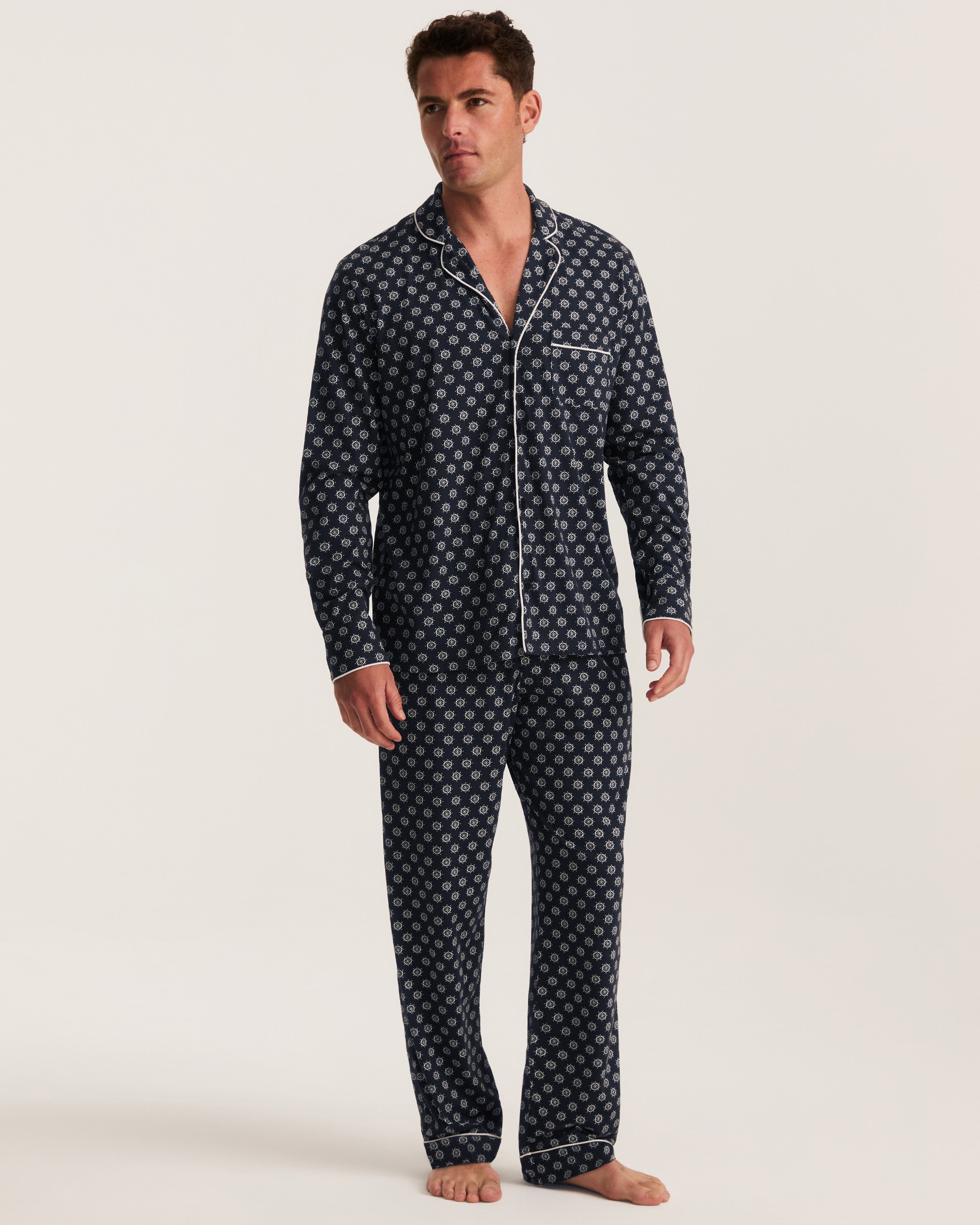 Men's Lightweight Pima Pajama Set in Captain's Compass