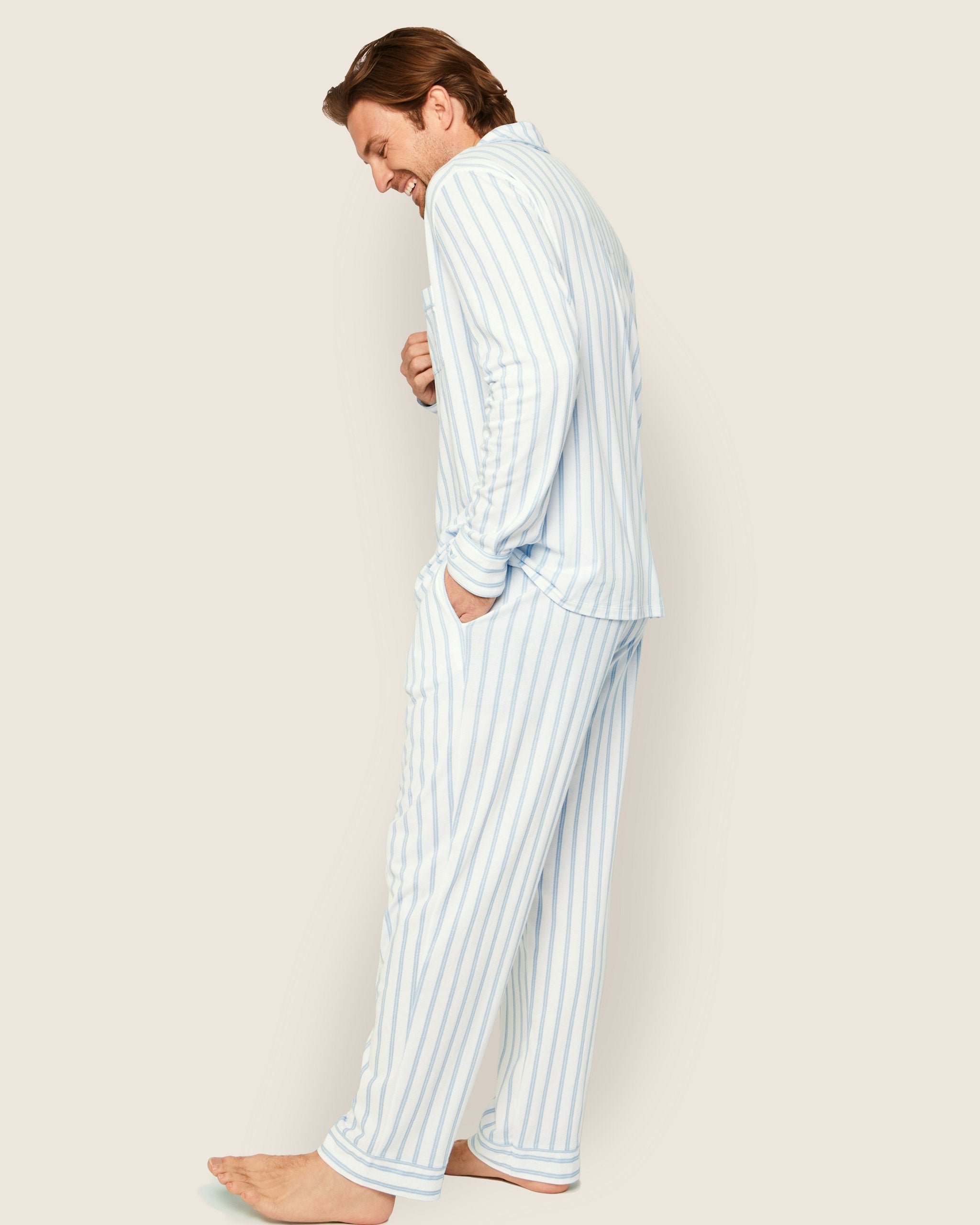 Men's Pima Pajama Set in Periwinkle and White Stripe in Periwinkle and White Stripe#Color_Periwinkle and White Stripe