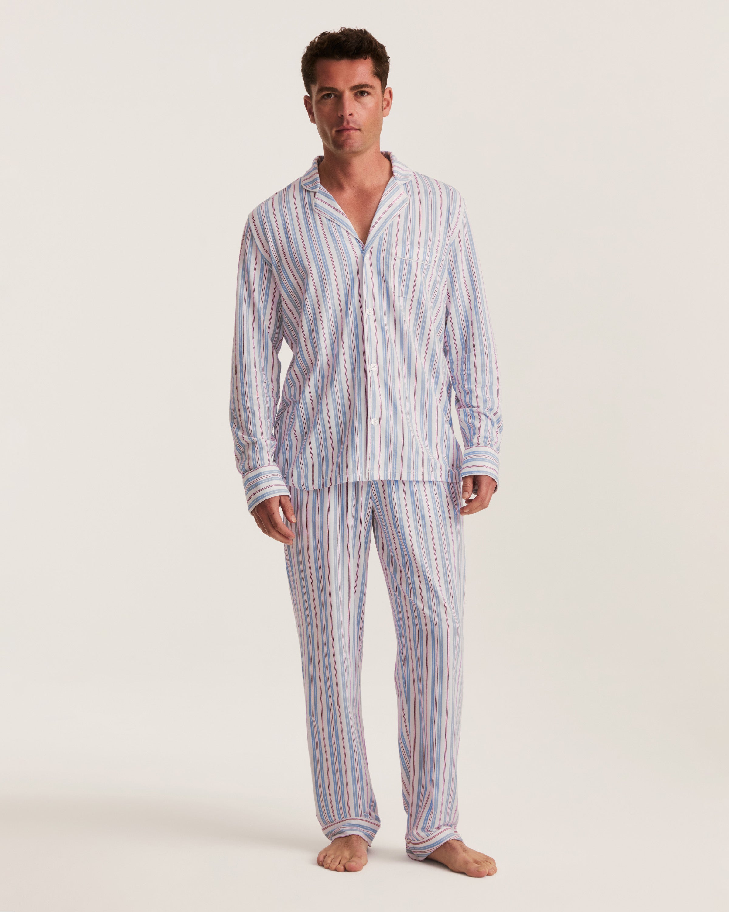 Men's Lightweight Pima Pajama Set in Vintage French Stripes