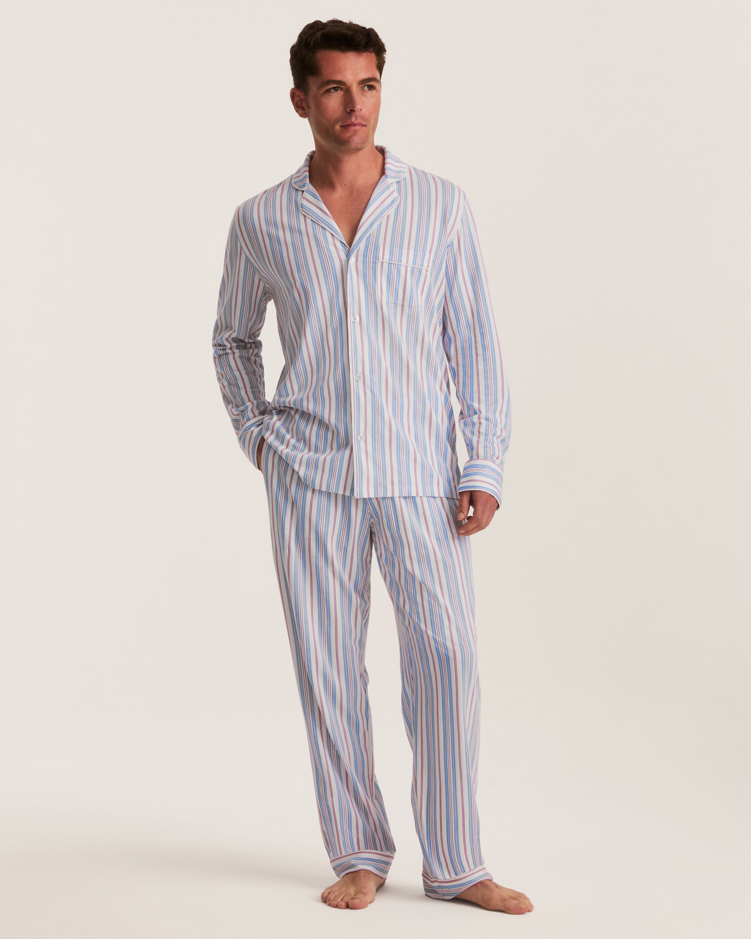 Men's Lightweight Pima Pajama Set in Vintage French Stripes