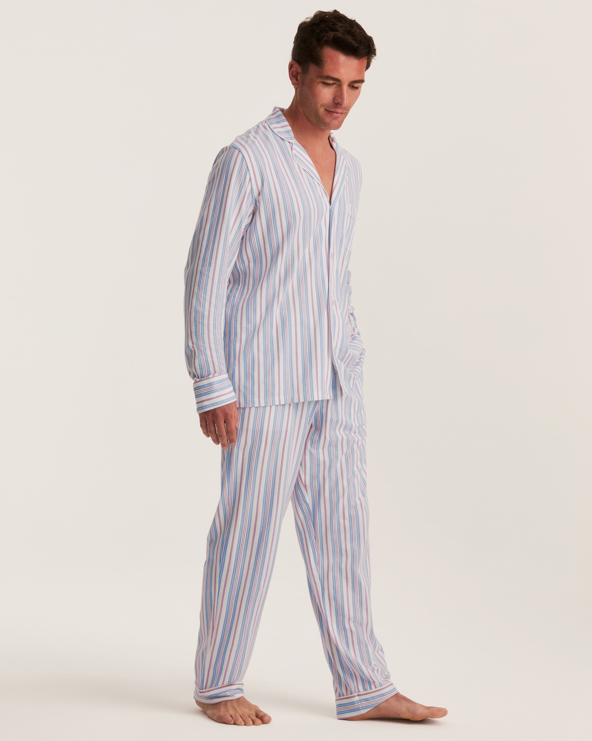 Men's Lightweight Pima Pajama Set in Vintage French Stripes