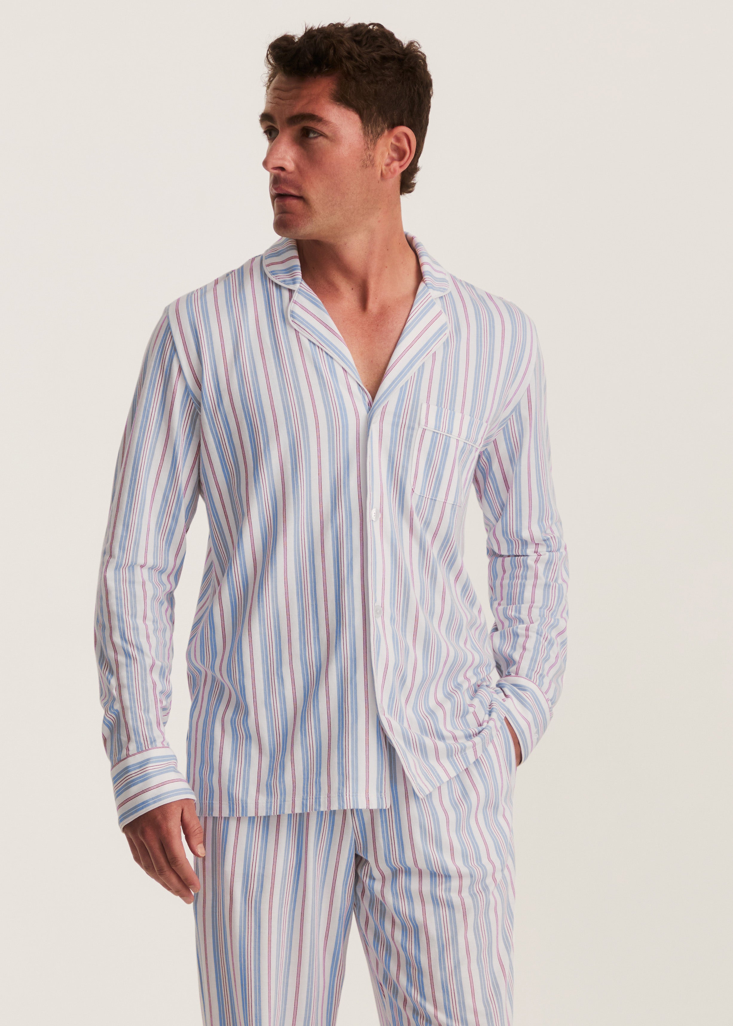 Men's Lightweight Pima Pajama Set in Vintage French Stripes