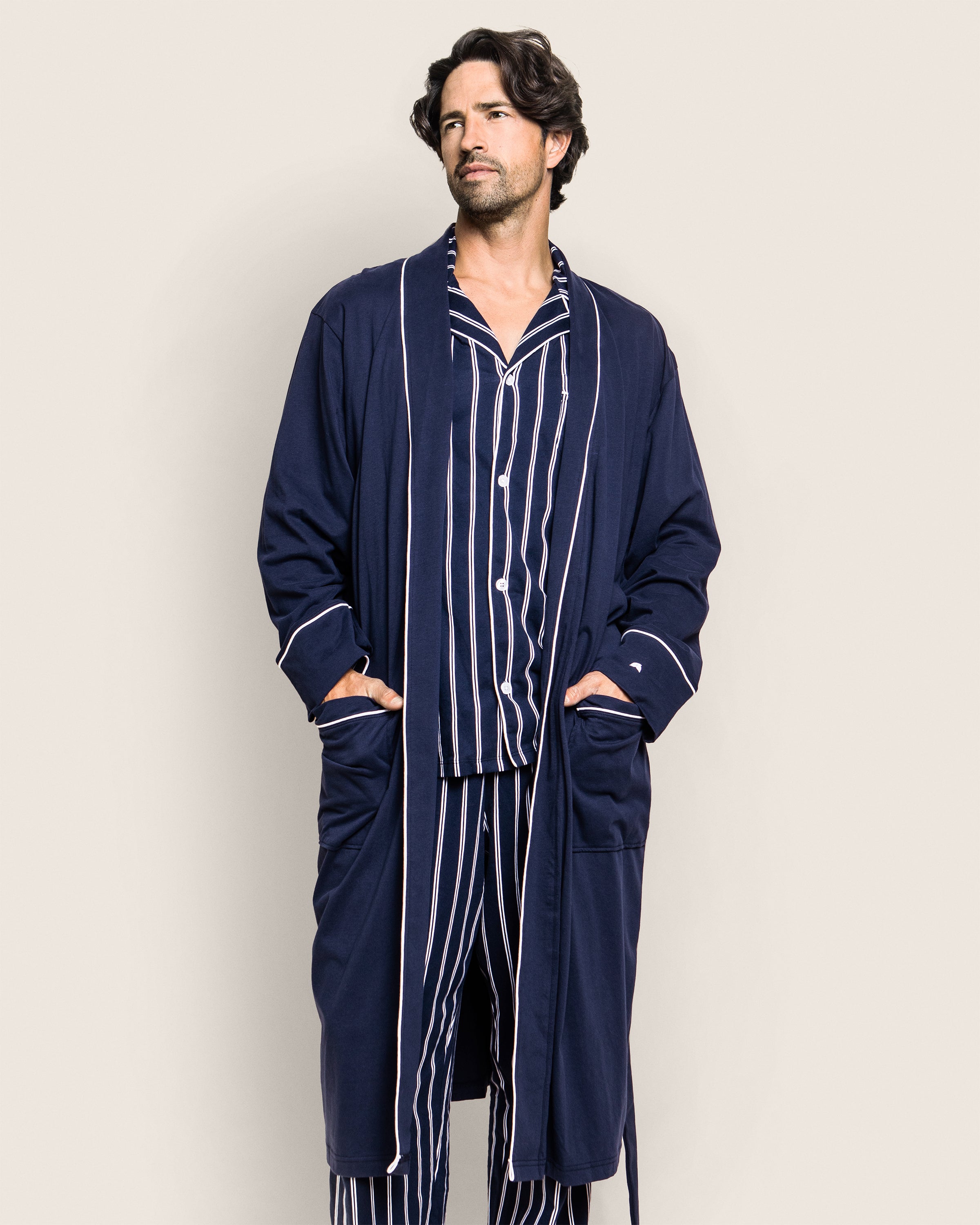Men's Pima Robe in Navy in Navy#Color_Navy