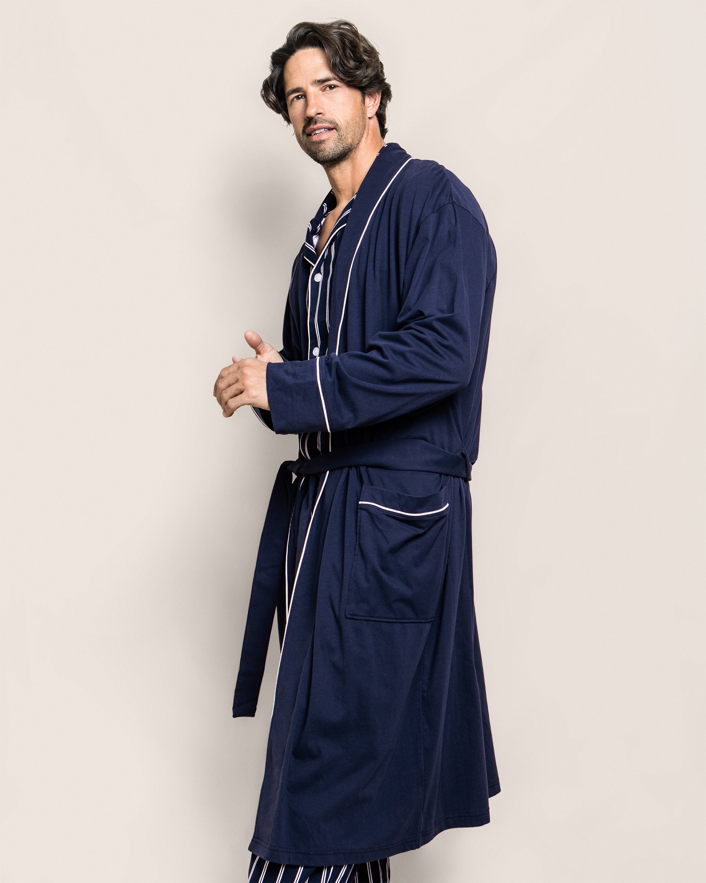 Men's Pima Robe in Navy in Navy#Color_Navy