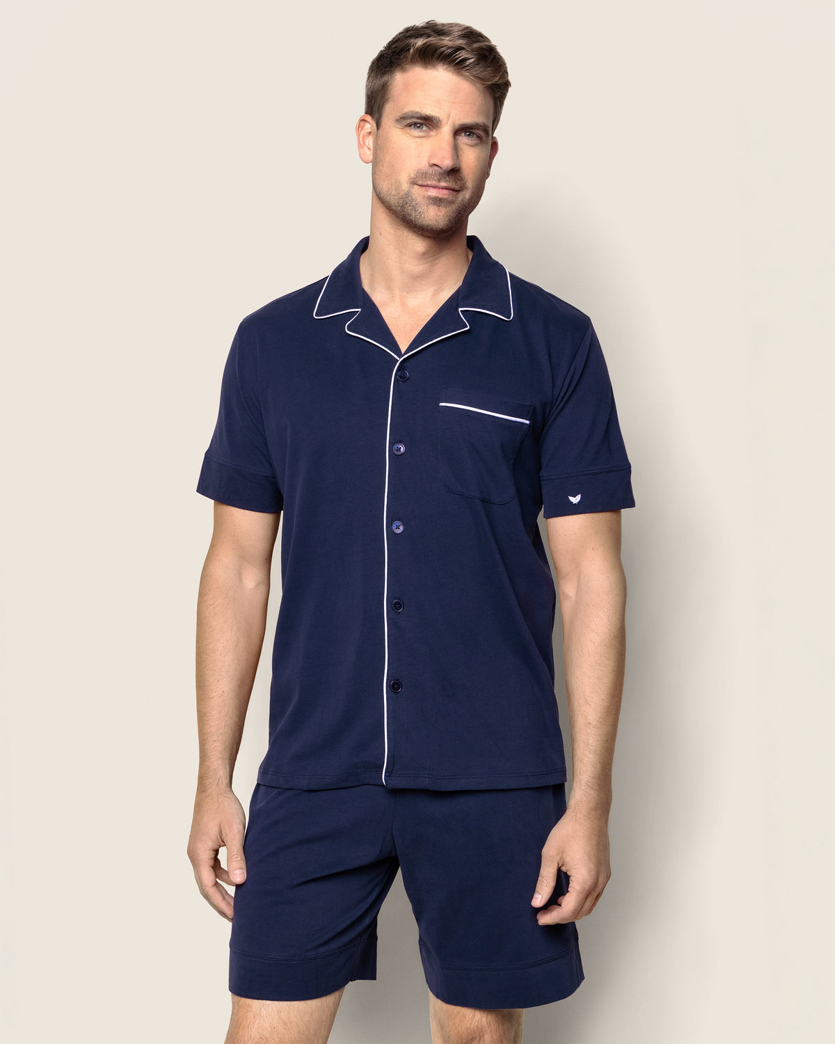 Men's Pima Pajama Short Set in Navy | Petite Plume