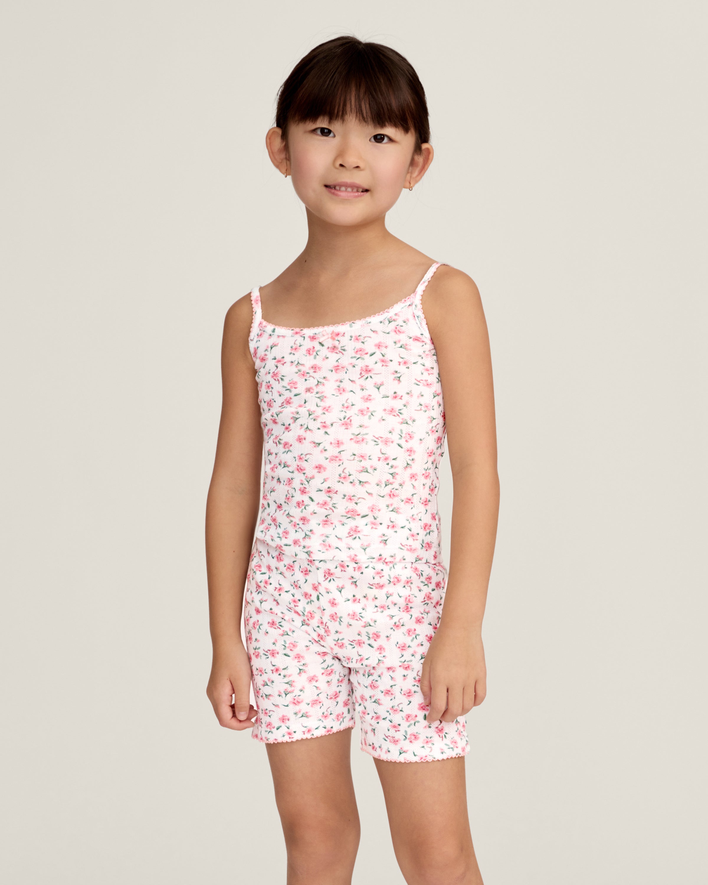 Kid's Pointelle Cami Set of 2 in White & Pink Floral