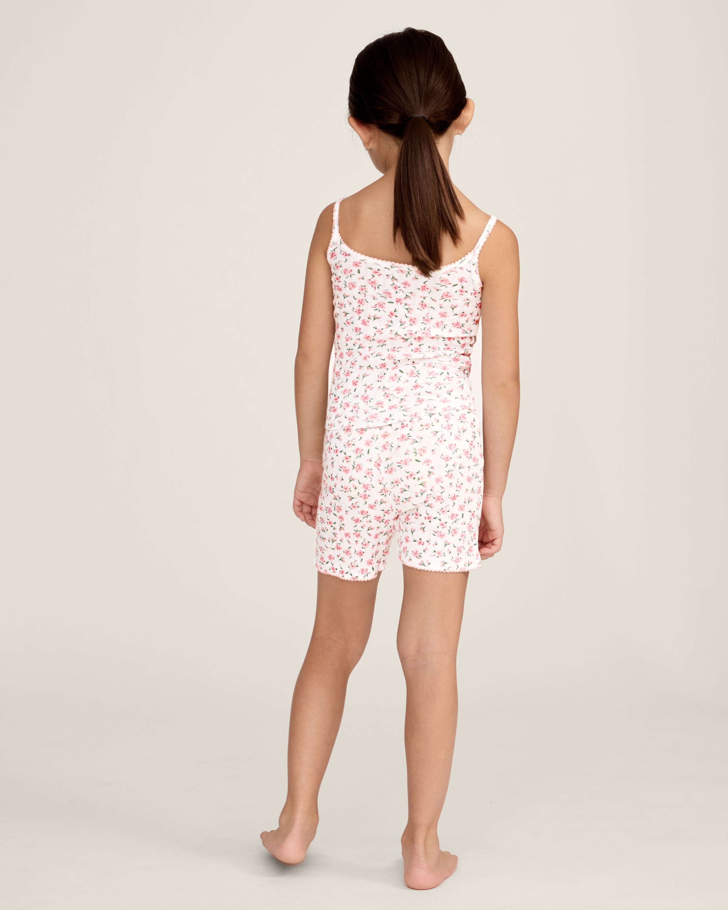 Kid's Pointelle Cami Set of 2 in White & Pink Floral
