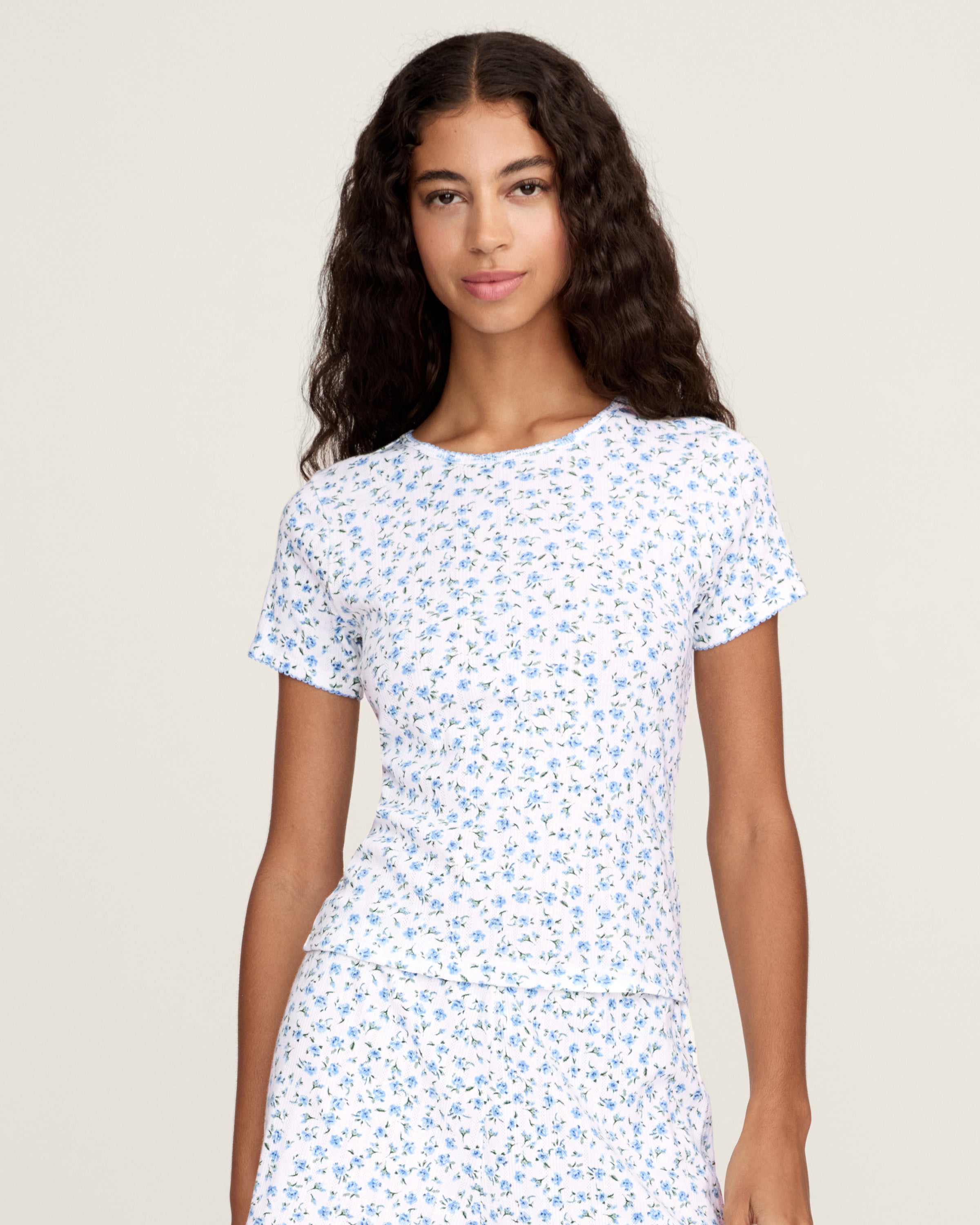floral t shirt dress Women's Pointelle T-Shirt in Blue Floral