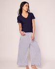 Petite Plume Pima Crop Pajama Set in Navy French Ticking main image 0