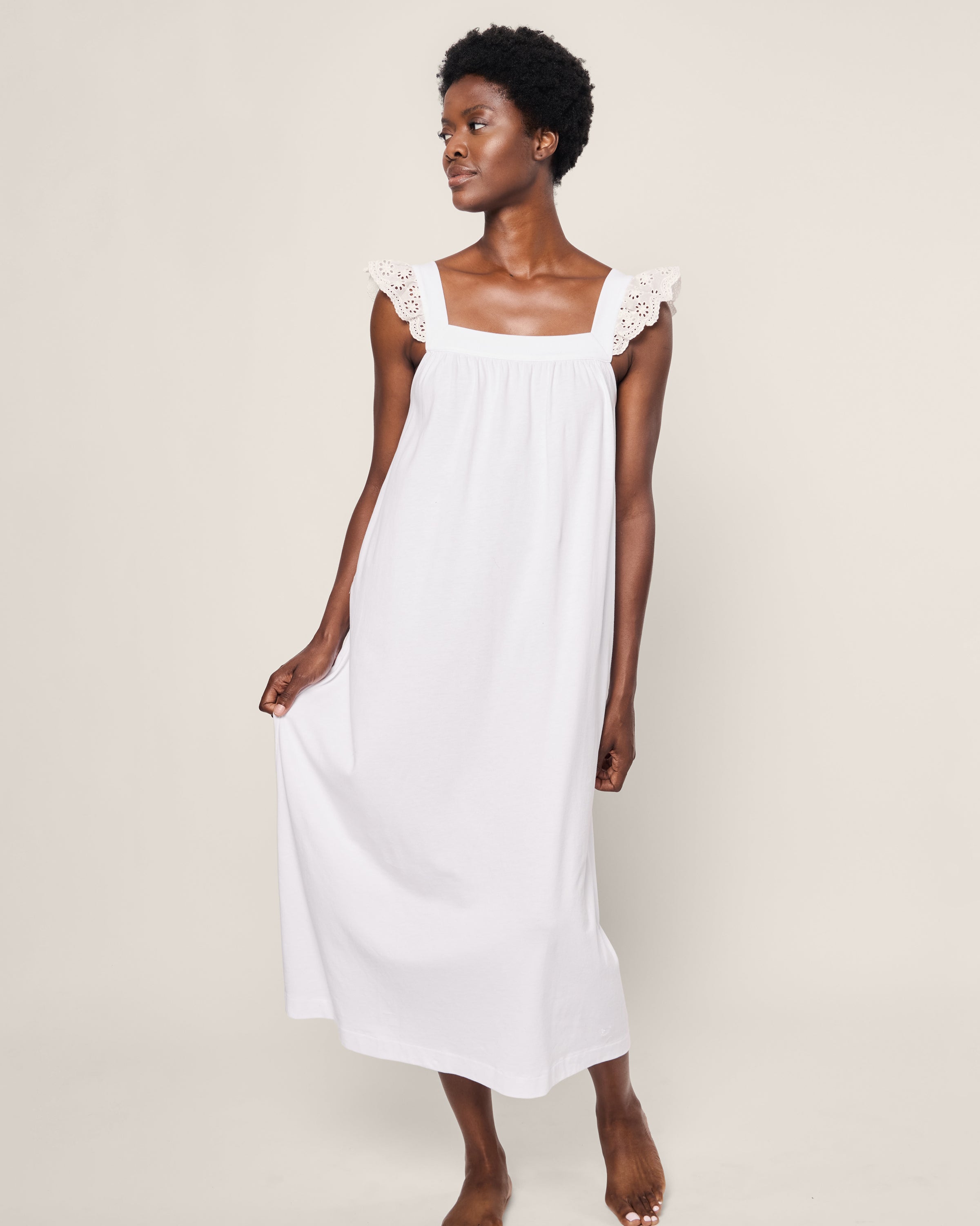 pajama dress cotton Coyuchi, Women's Isla Organic Cotton Night Dress Large Praline Meadow , L, Sustainable Materials