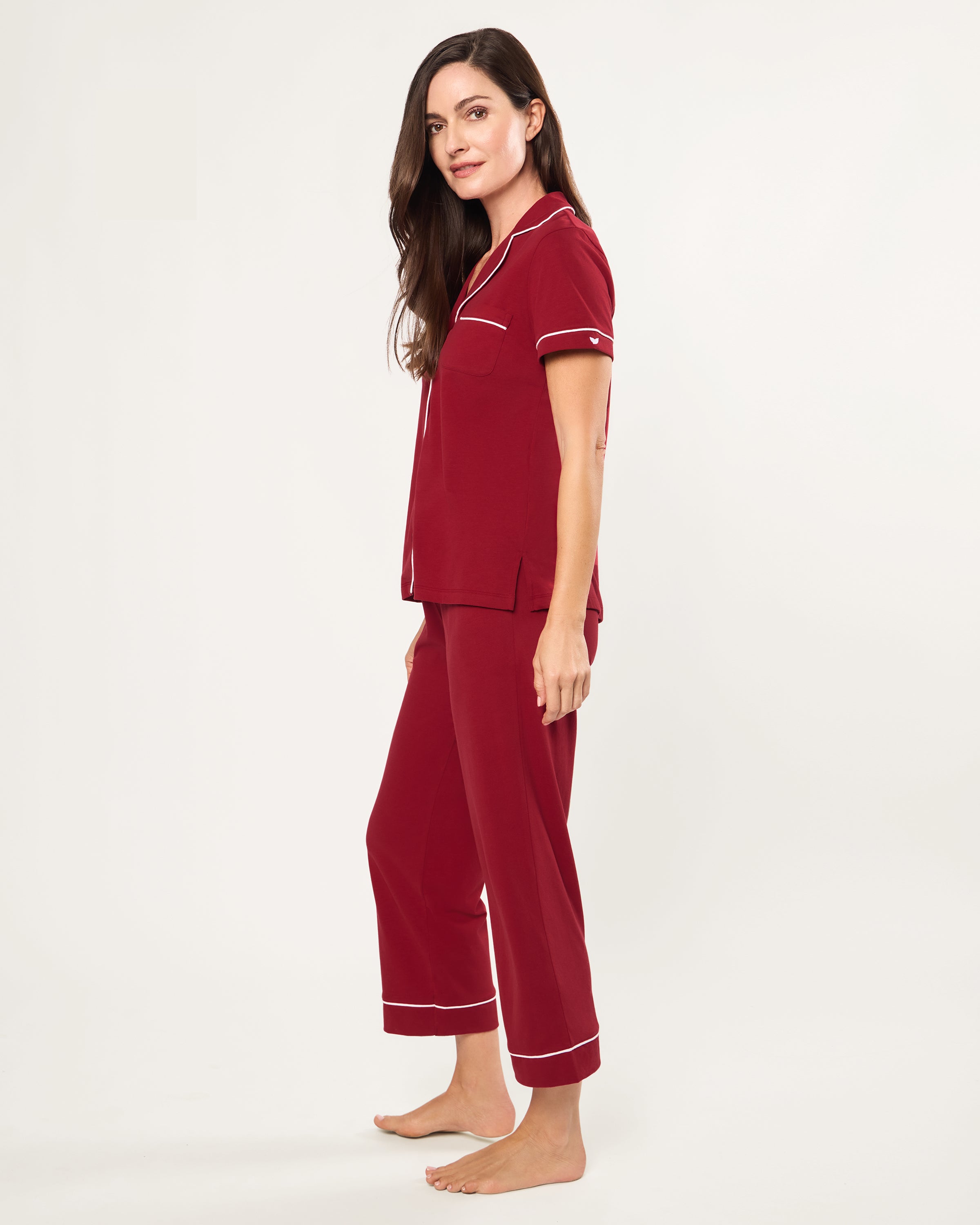 Women's Pima Crop Pajama Set in Bordeaux