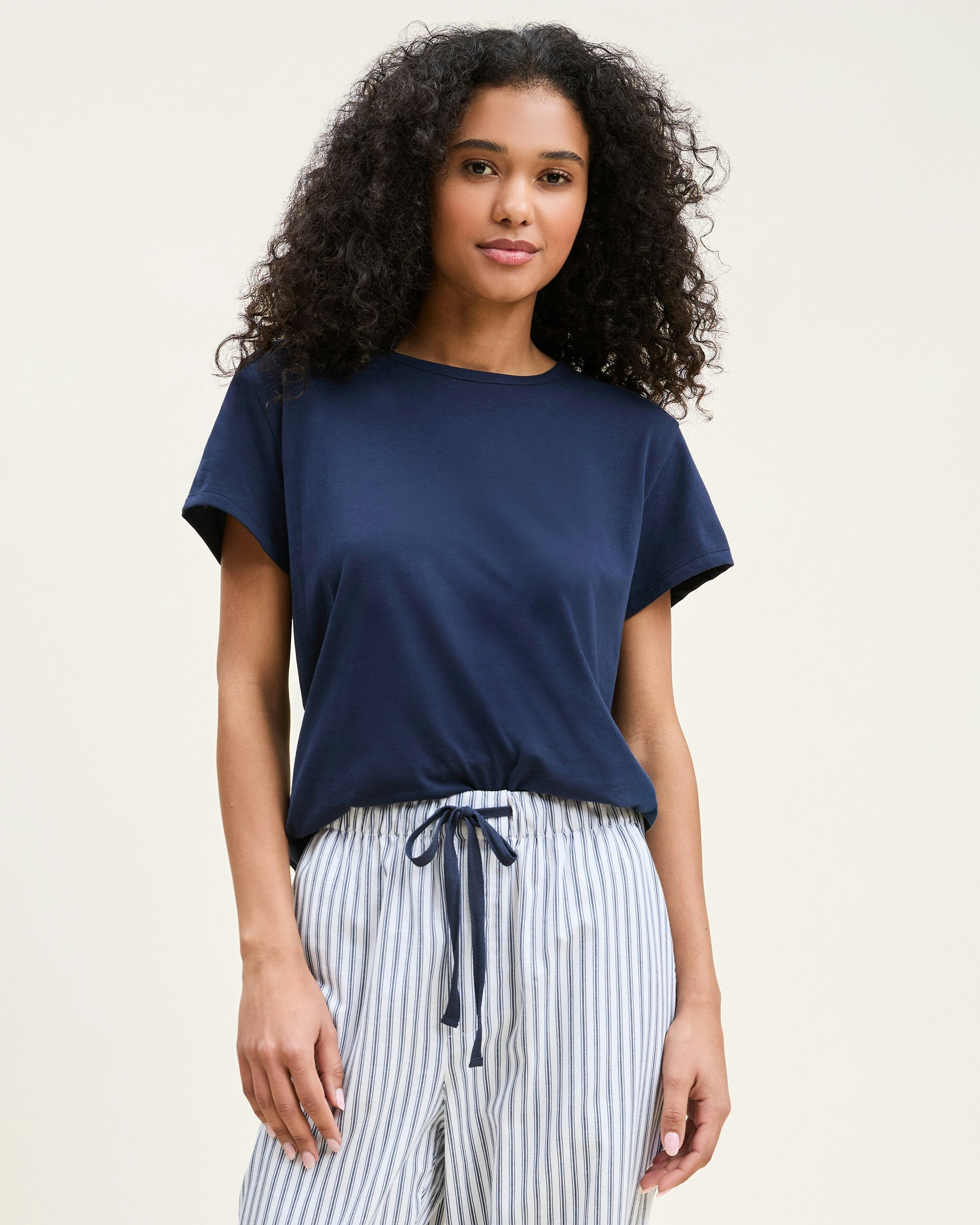 Women's Pima Essential Crew Neck Tee in White in Navy#Color_Navy