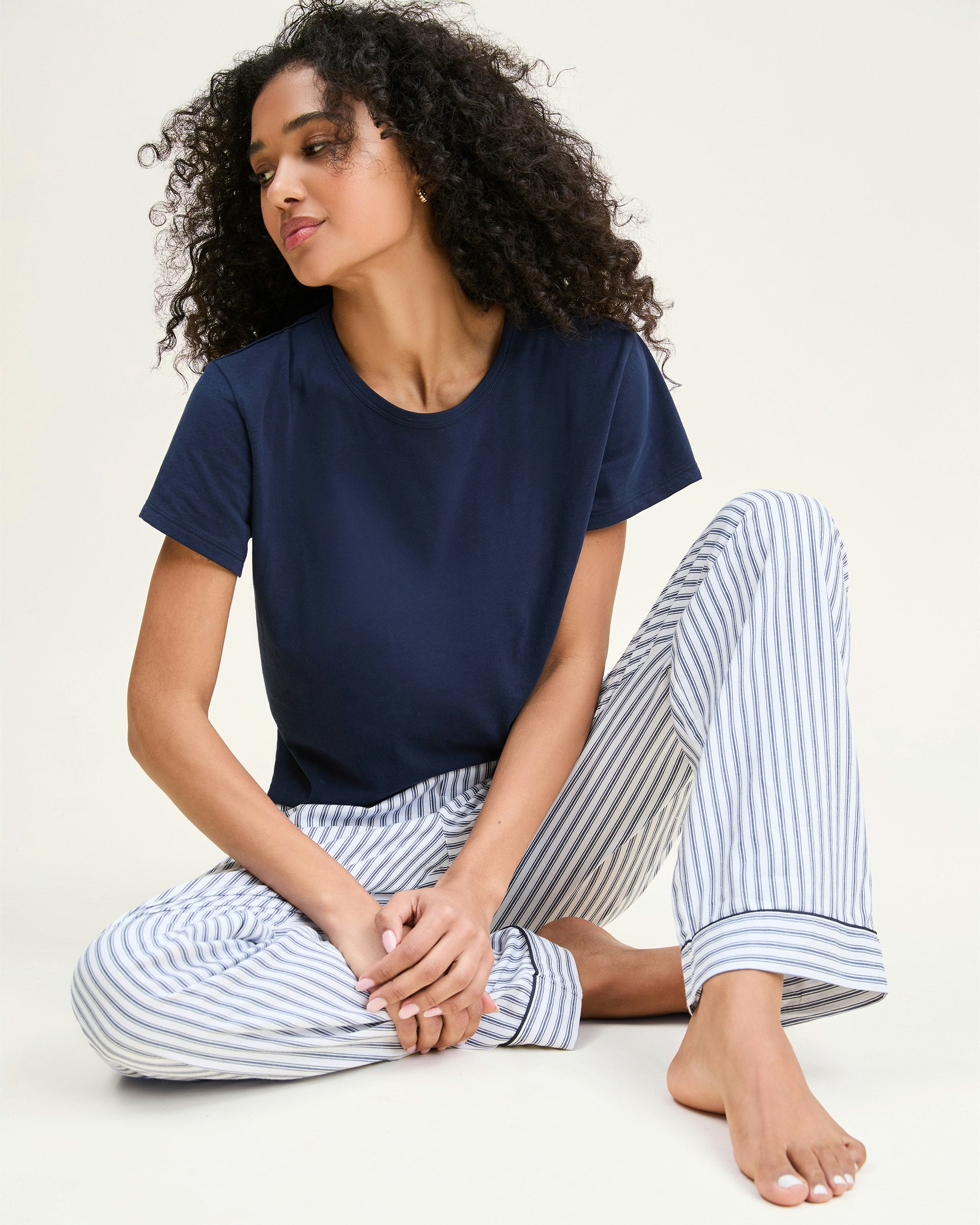 Women's Pima Essential Crew Neck Tee in White in Navy#Color_Navy