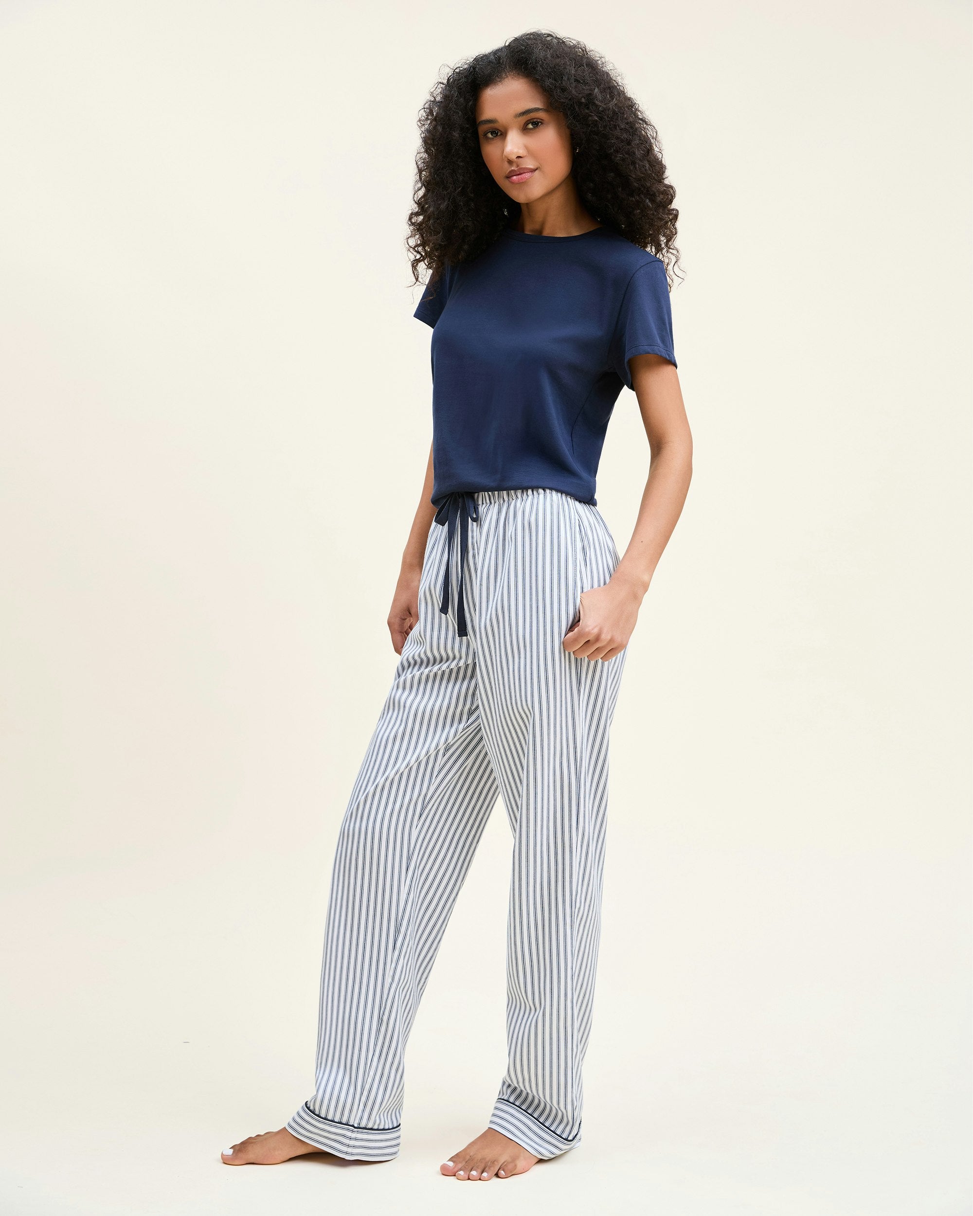 Women's Pima Essential Crew Neck Tee in White in Navy#Color_Navy