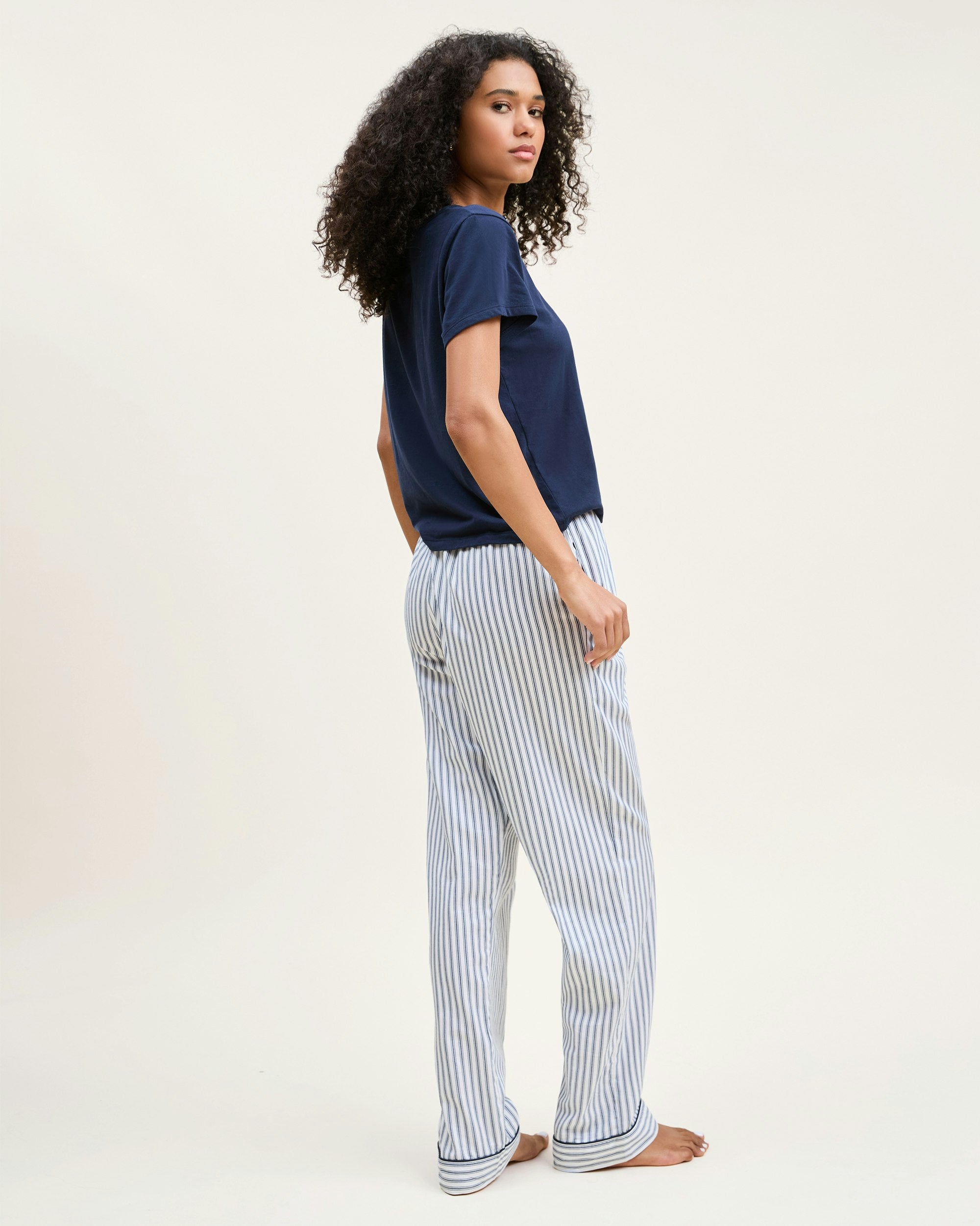 Women's Pima Essential Crew Neck Tee in White in Navy#Color_Navy