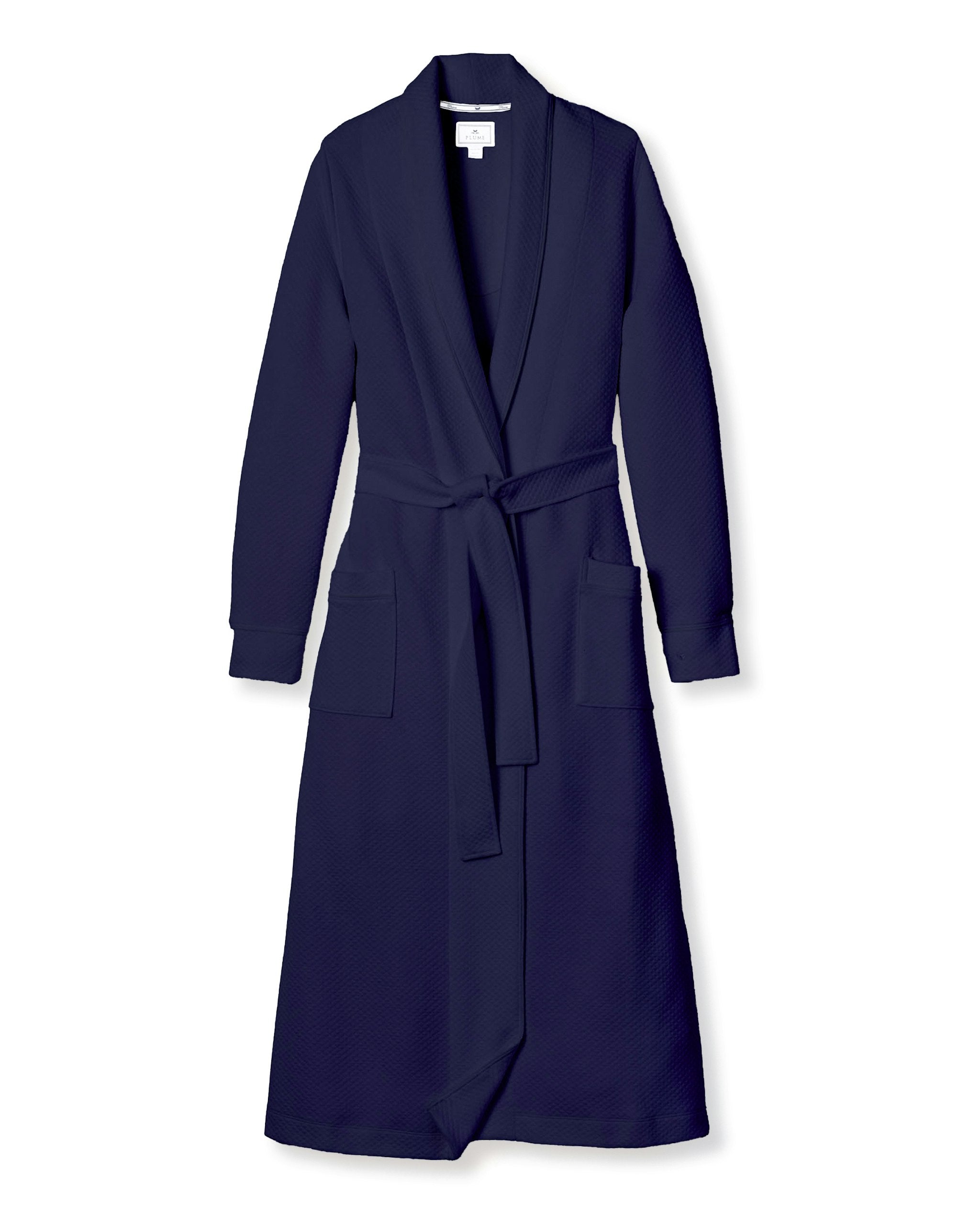 Women's Pima Jacquard Ophelia Robe in White in Navy#Color_Navy