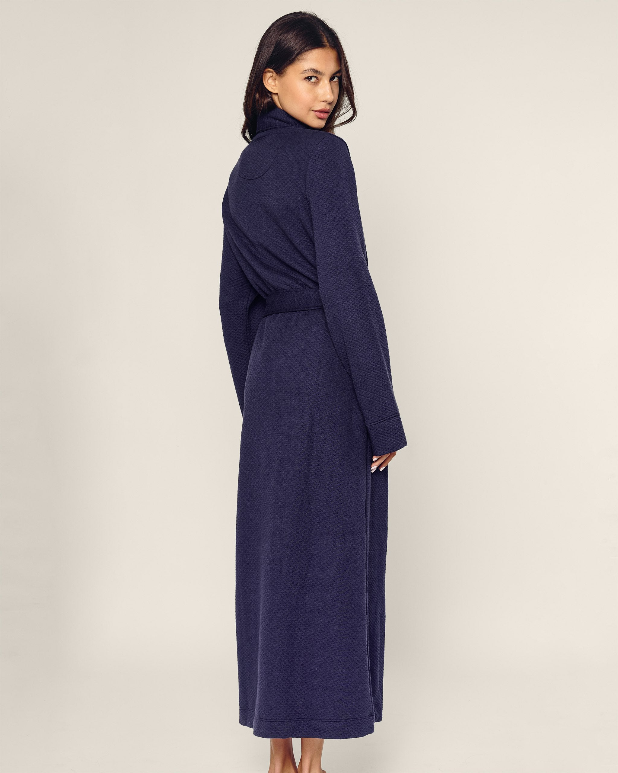 Women's Pima Jacquard Ophelia Robe in White in Navy#Color_Navy