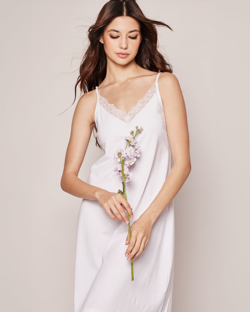 Women s Pima Nightgown with Lace in White