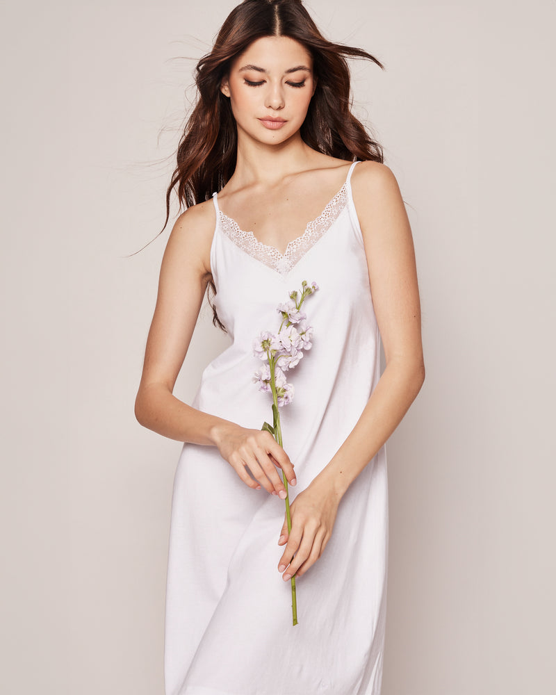 Luxe Pima Cotton White Nightgown with Lace