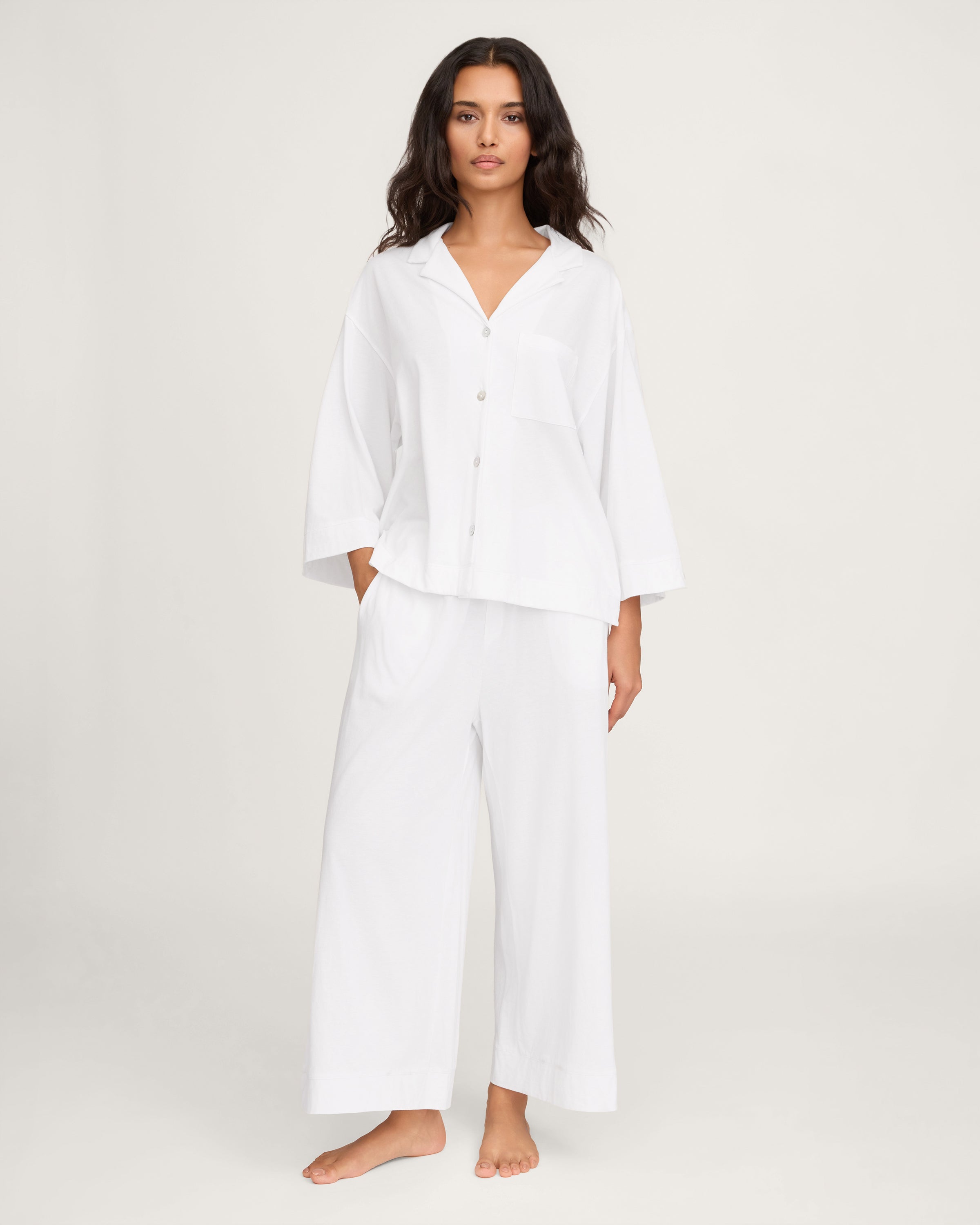 School Spirit Embroidered Olivia Wide Leg Pima Pajama Set in White