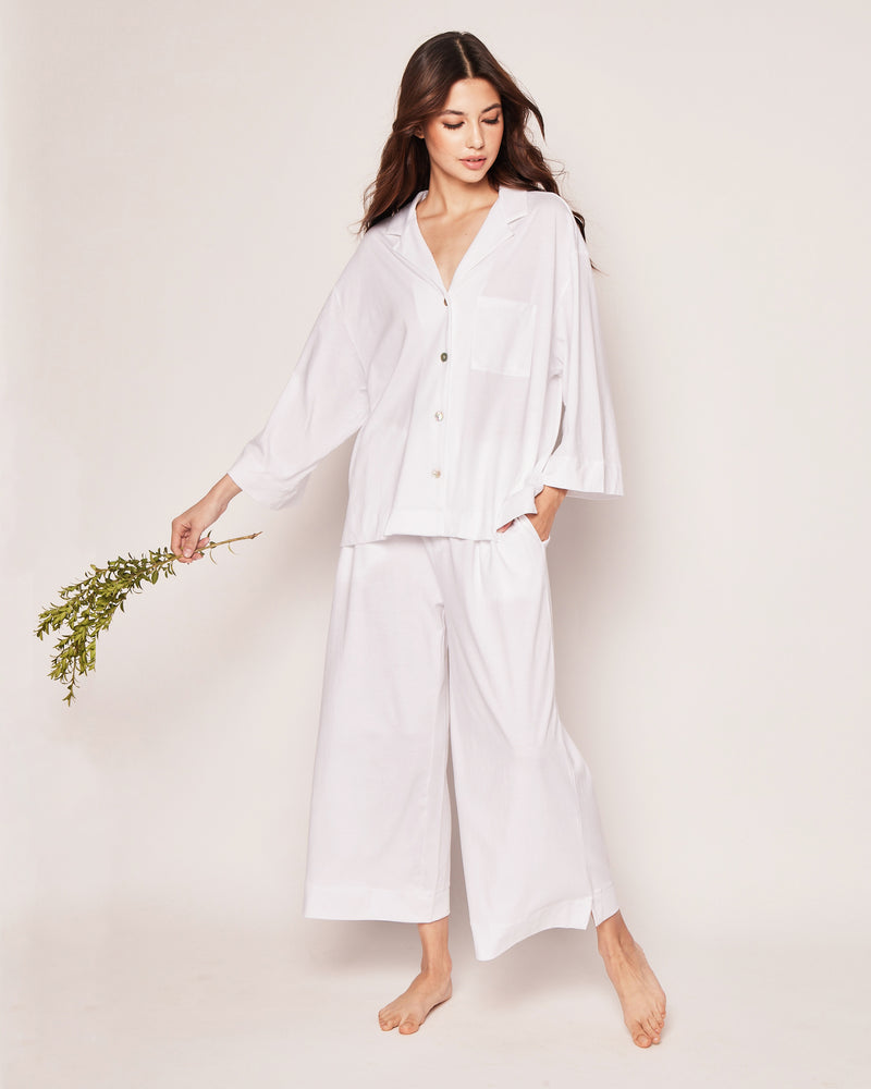 Women's Pima Wide Leg Pajama Set in White
