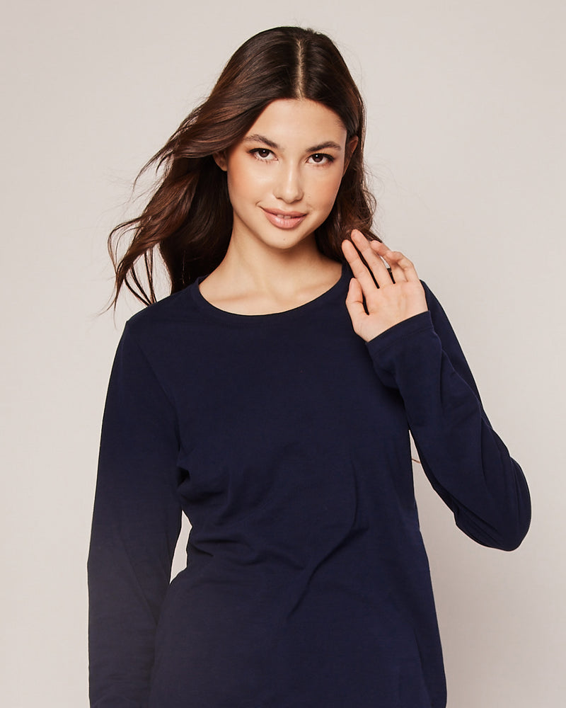 Women's Pima Navy Long Sleeve Top