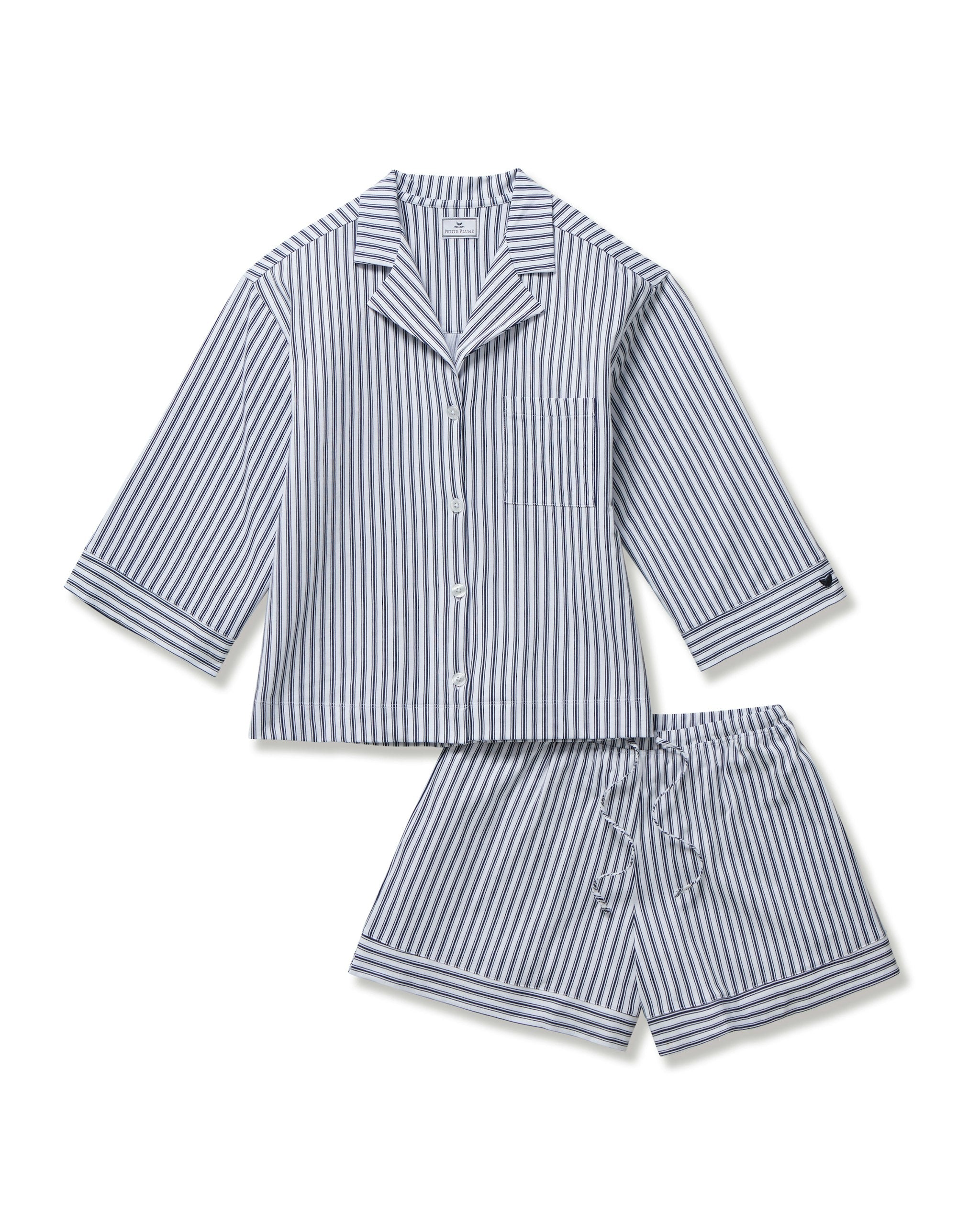 The Olivia Pima Short Set in Navy French Ticking in Navy French Ticking#Color_Navy French Ticking