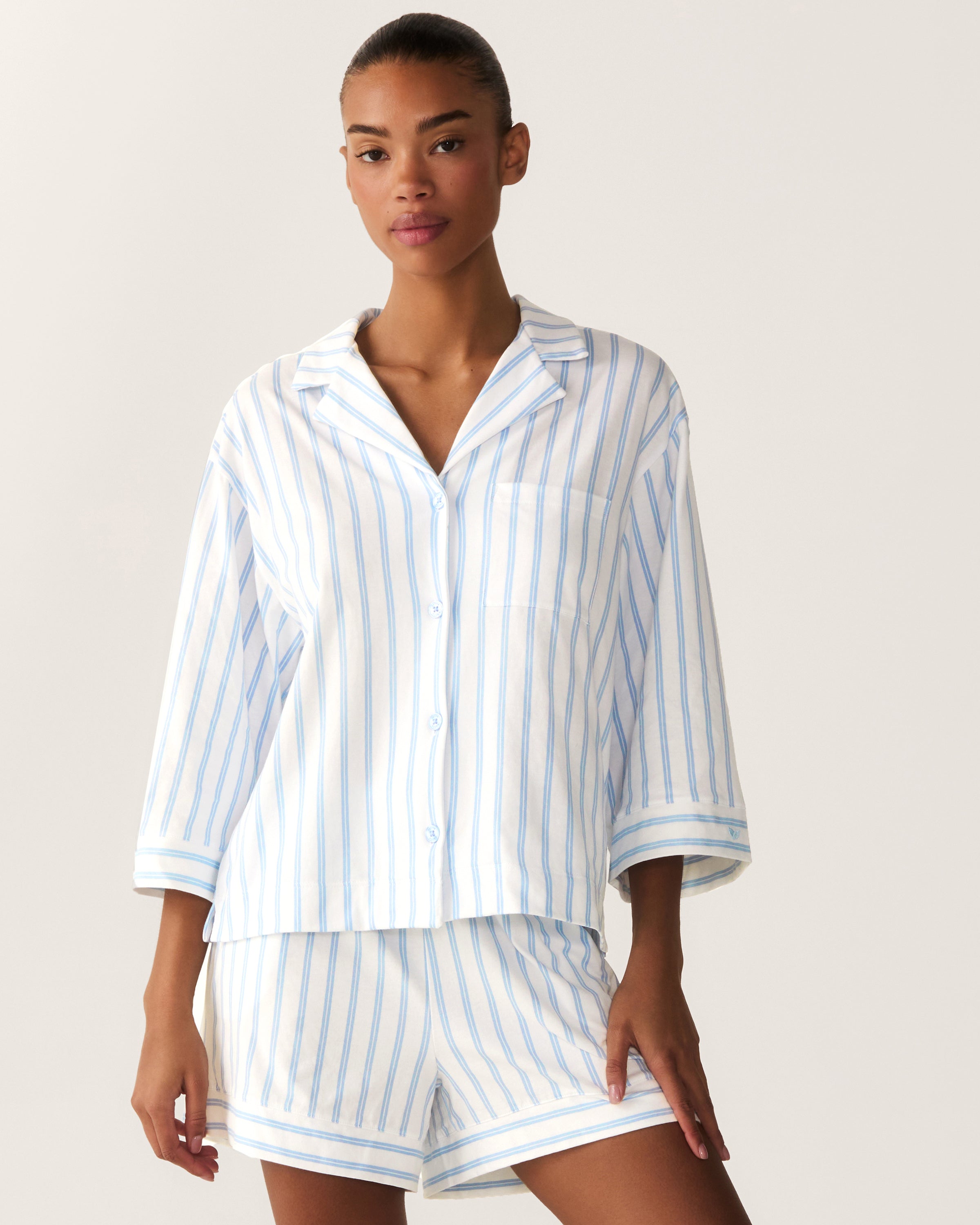 The Olivia Pima Short Set in Periwinkle Stripe