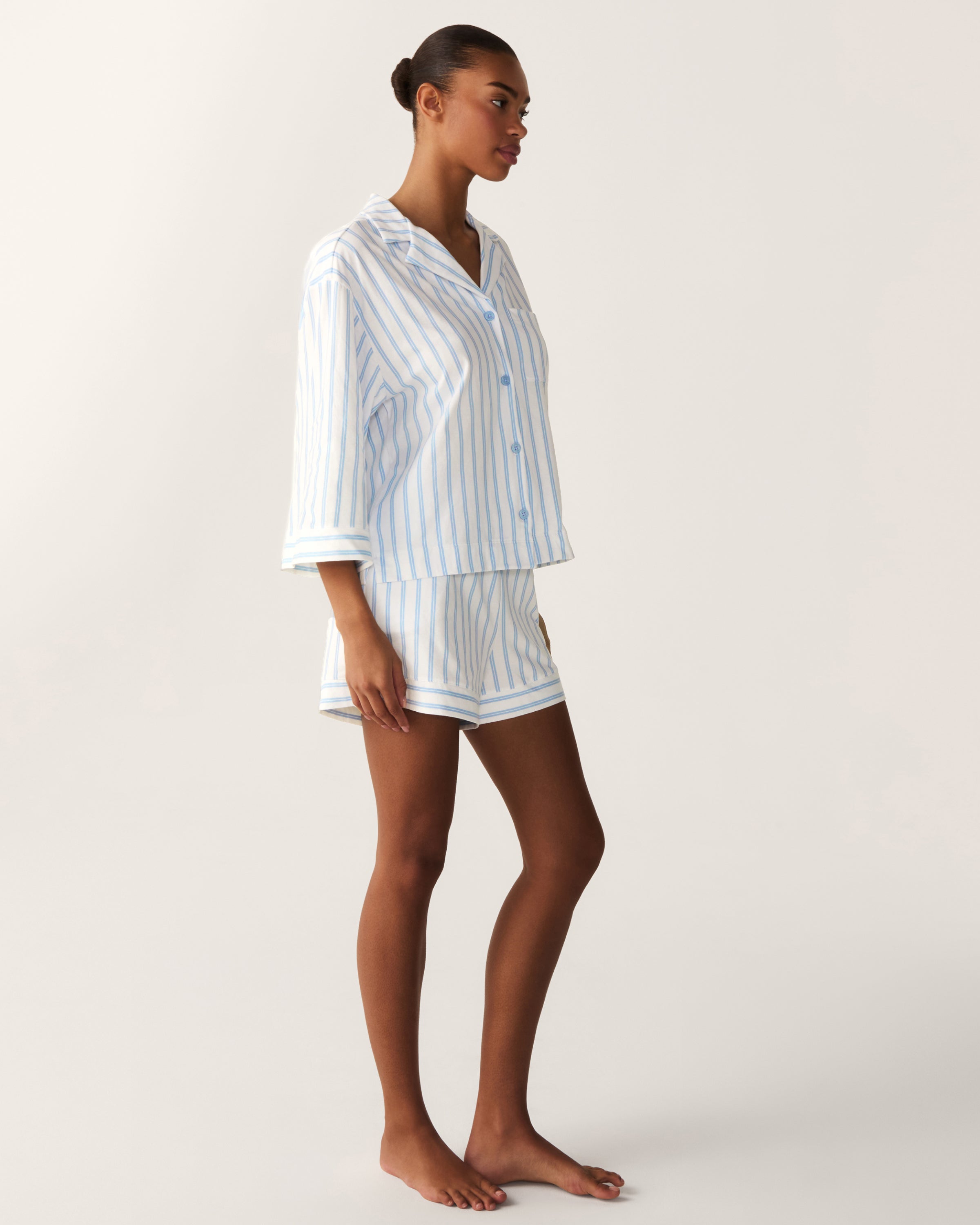 The Olivia Pima Short Set in Periwinkle Stripe