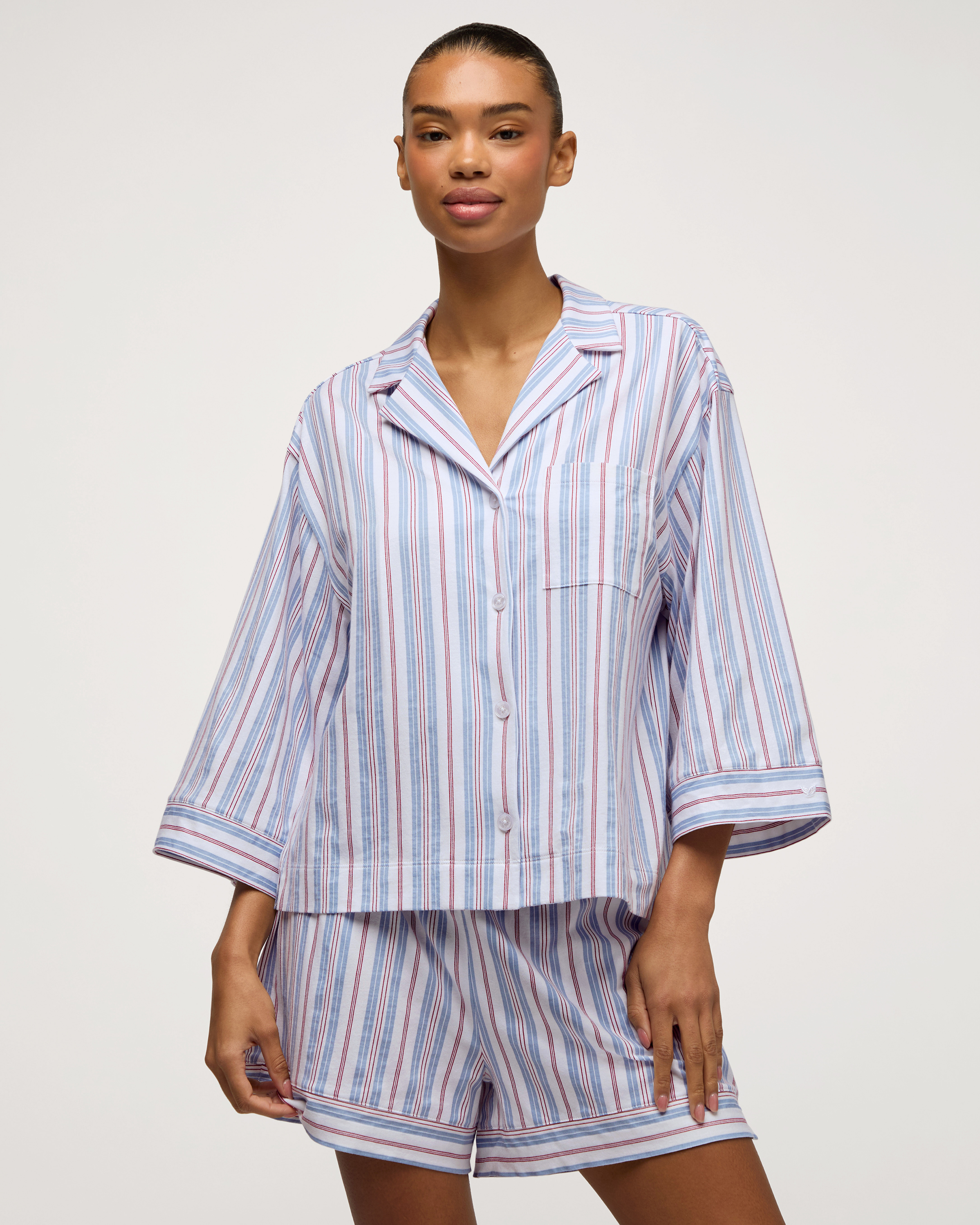 The Olivia Lightweight Pima Short Set in Vintage French Stripes