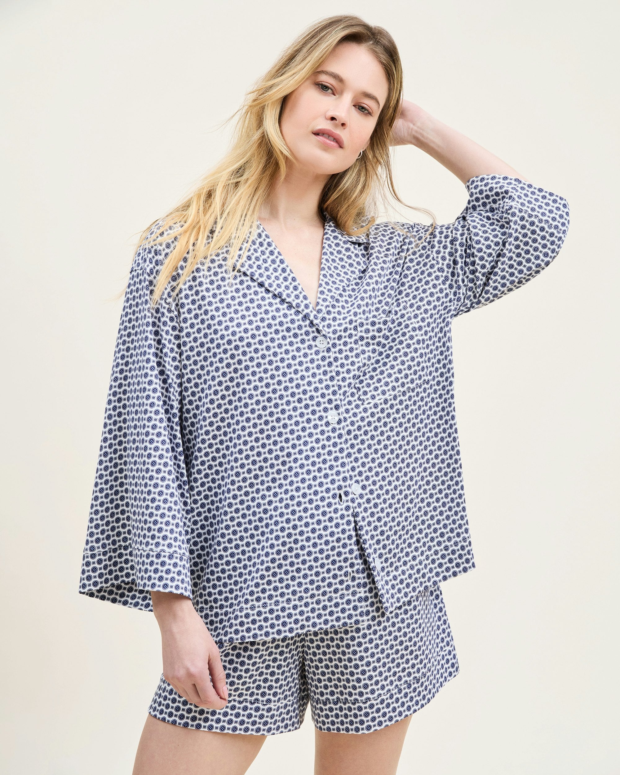 The Olivia Pima Short Set in Navy in Navy Foulard#Color_Navy Foulard
