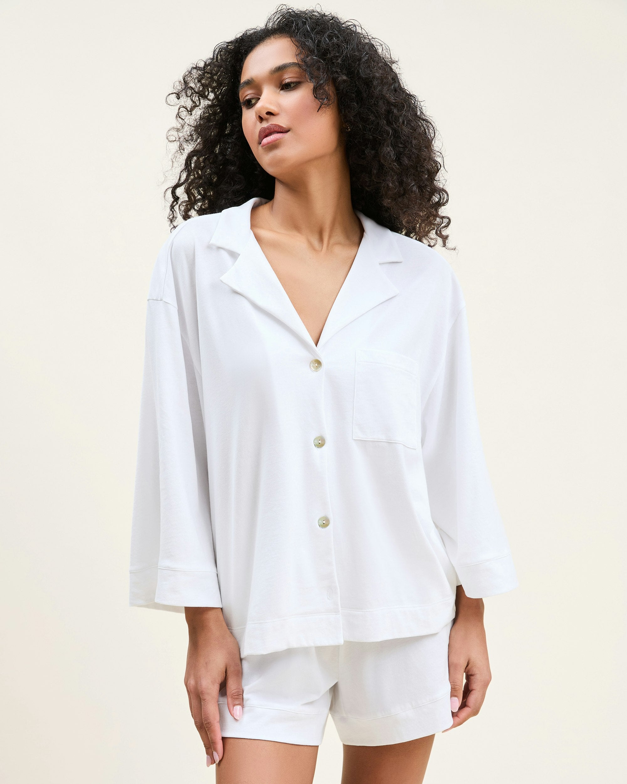 The Olivia Pima Short Set in Navy in White#Color_White