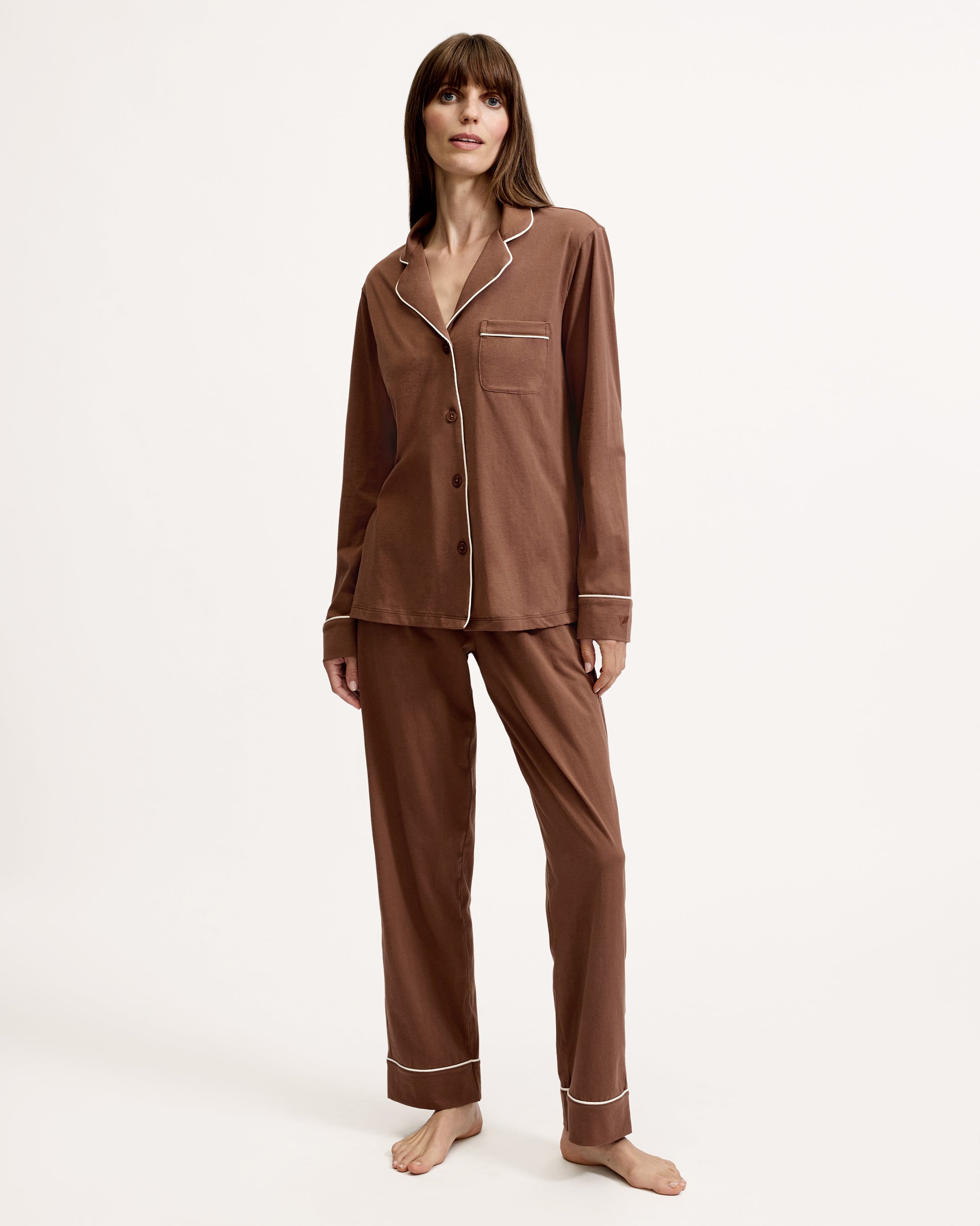 Women's Lightweight Pima Pajama Set in Chocolate Brown
