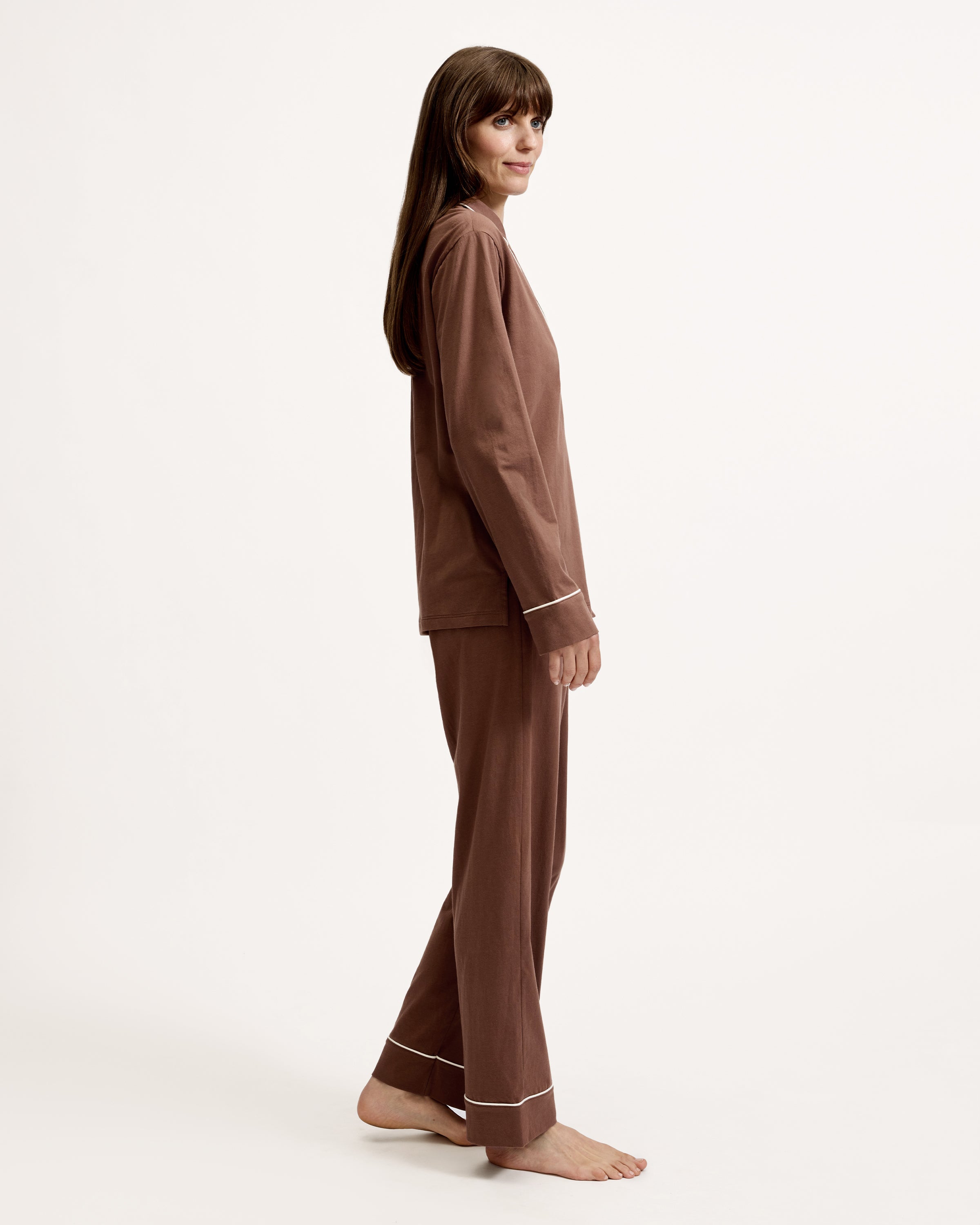 Women's Lightweight Pima Pajama Set in Chocolate Brown