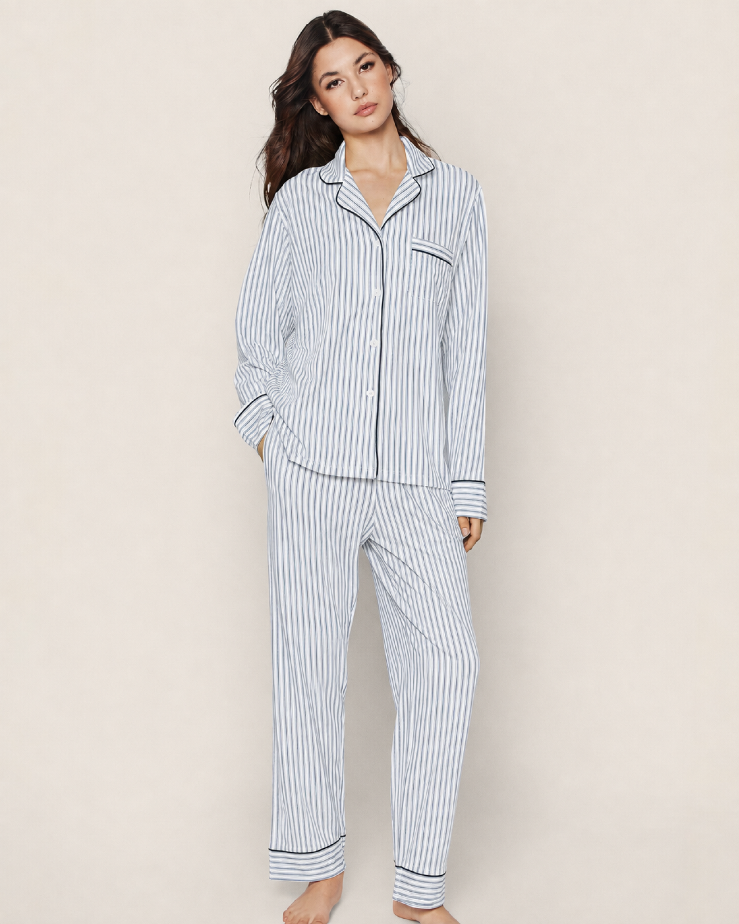 Women's Pima Pajama Set in Navy French Ticking